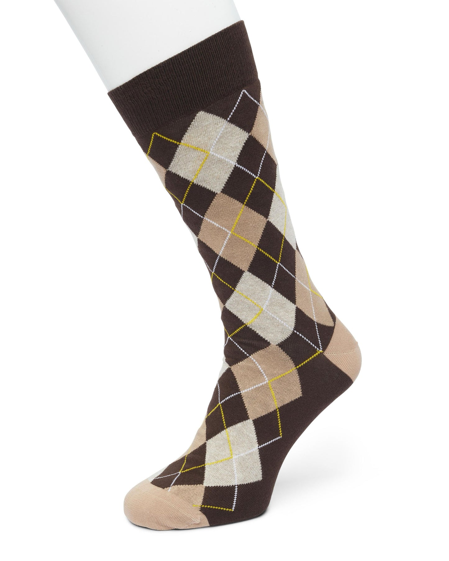 Bonnie Doon BP211122 Argyle Sock (bracken) - dark brown, beige, yellow and white cotton ankle socks with a golf style diamond argyle tartan check pattern.