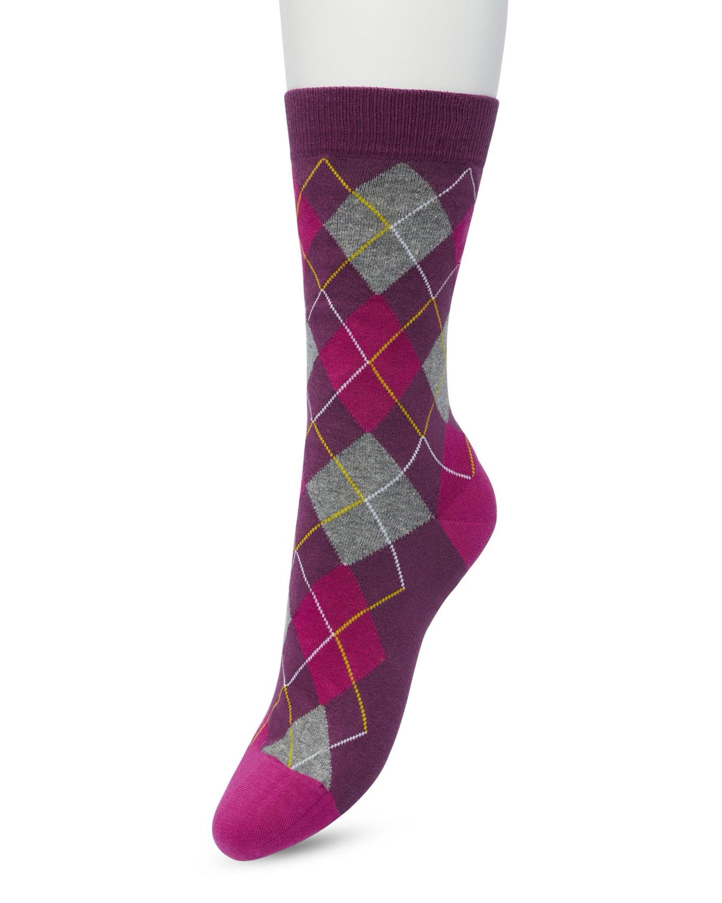 Bonnie Doon BP211122 Argyle Sock (crushed violets) - wine, purple, pink, yellow and white cotton ankle socks with a golf style diamond argyle tartan check pattern.i