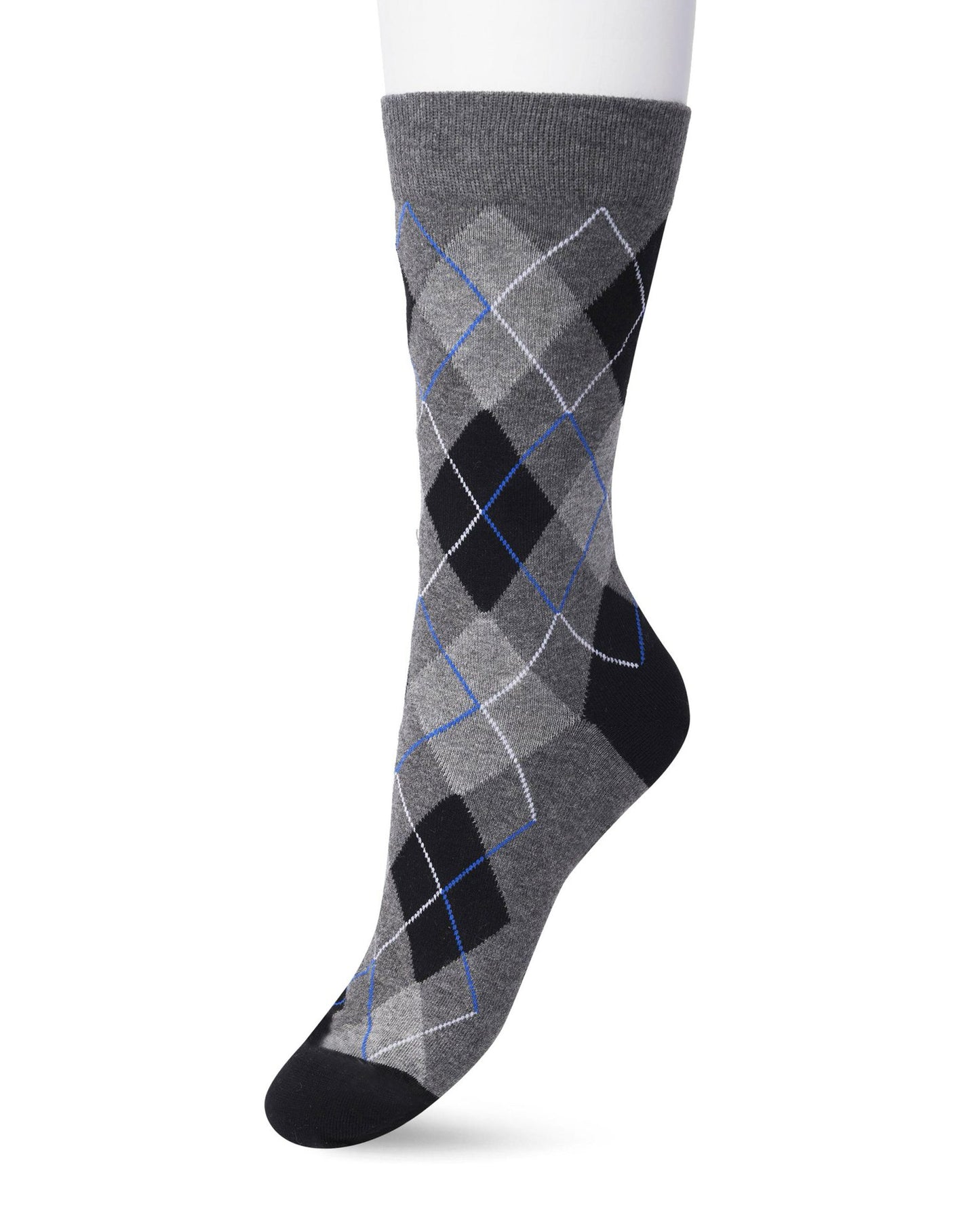 Bonnie Doon BP211122 Argyle Sock (antracite) - grey, black, blue and white cotton ankle socks with a golf style diamond argyle tartan check pattern.