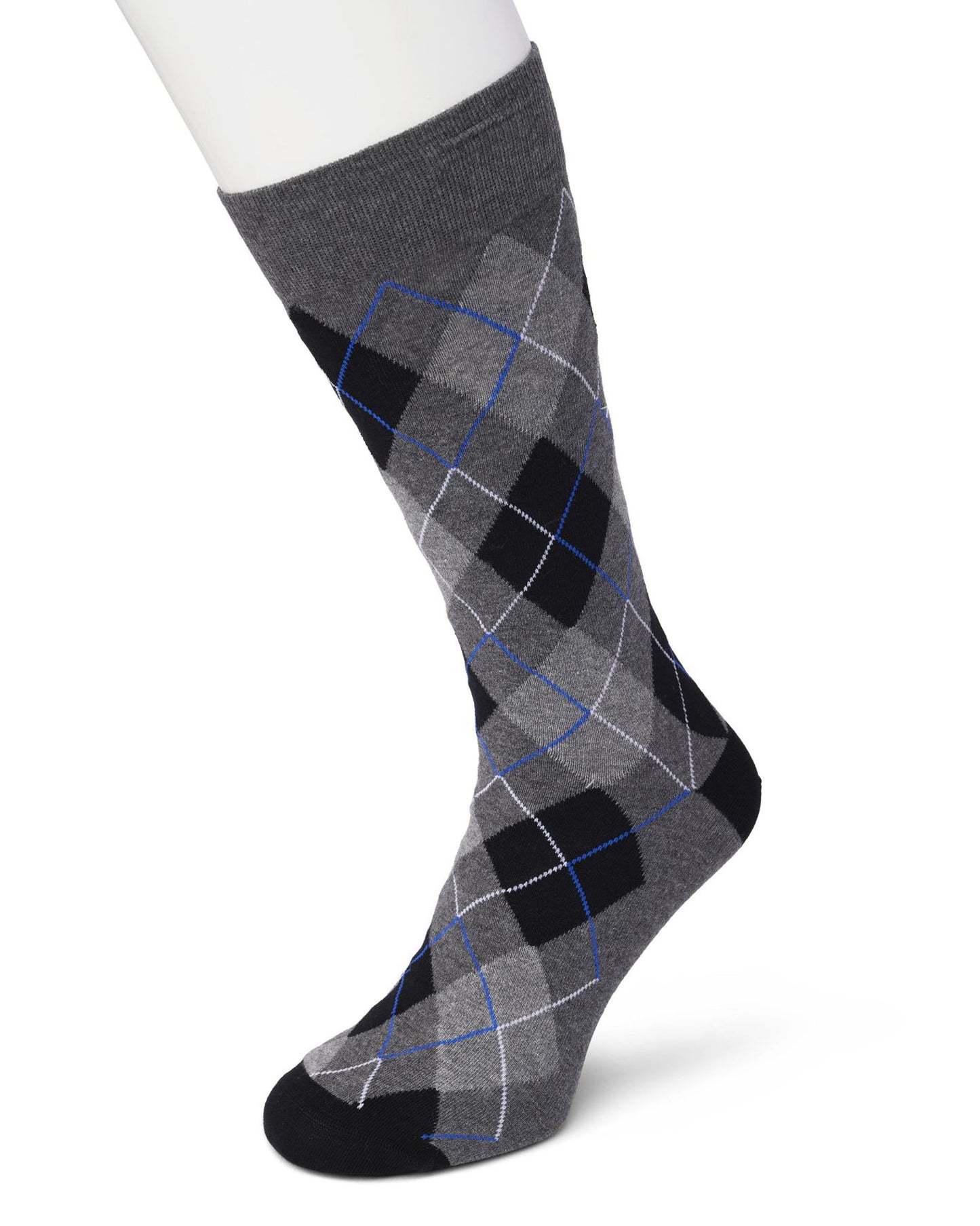 Bonnie Doon BP212113 Argyle Sock (Antracite) - Grey, black, blue and white cotton ankle socks with a golf style diamond argyle tartan check pattern.