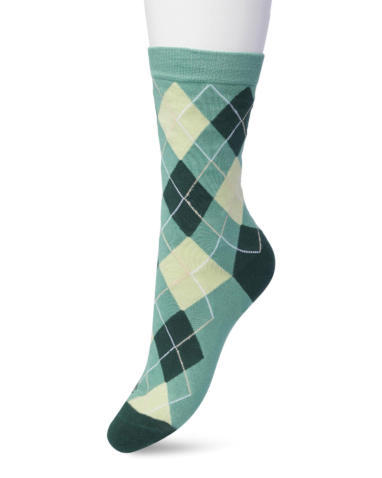 Bonnie Doon BP211122 Argyle Sock - (malacite green) - light pastel mint green and dark green cotton ankle socks with a golf style diamond argyle tartan check pattern.