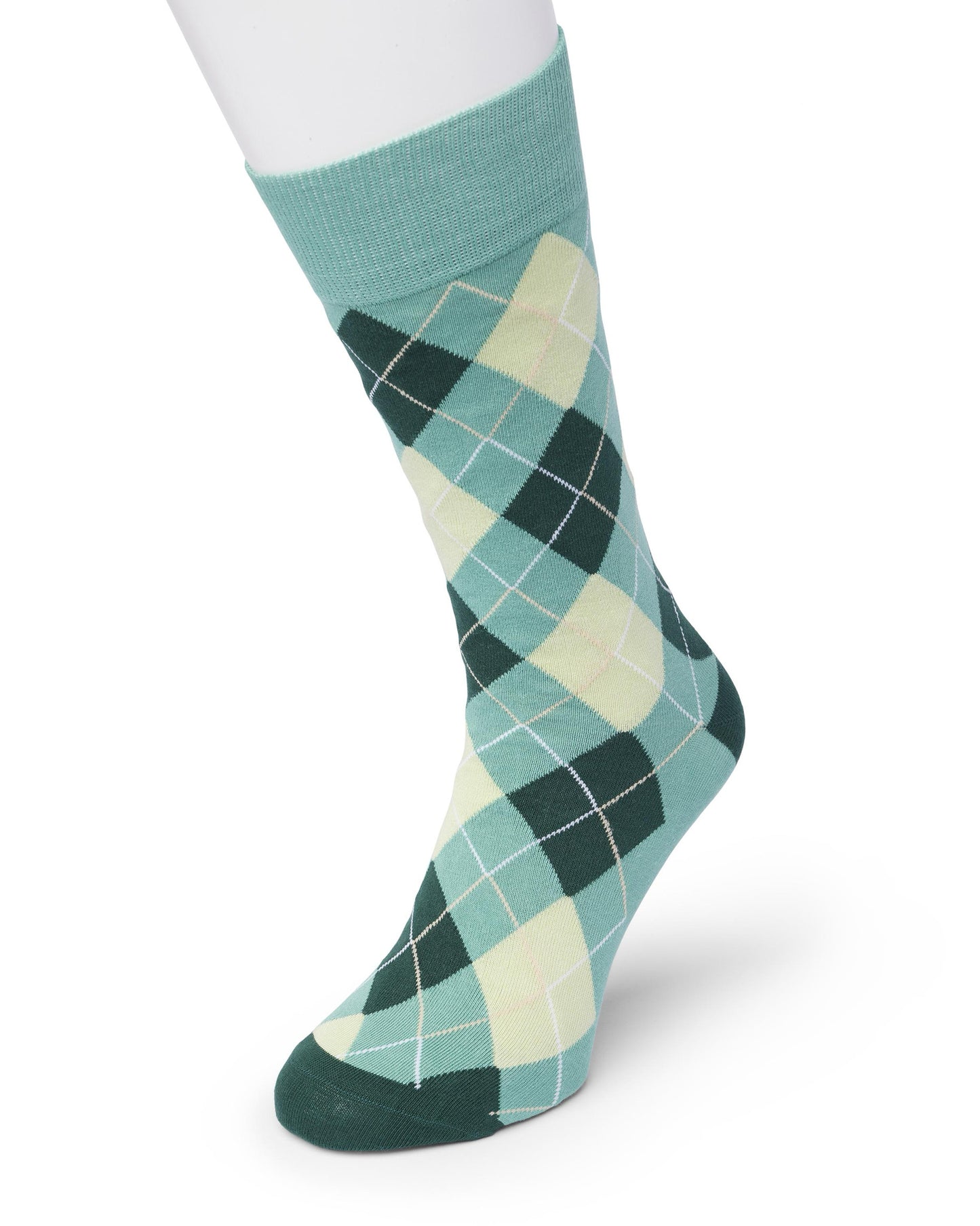 Bonnie Doon BP212113 Argyle Sock (Malacite Green) - Pale mint green and bottle green cotton ankle socks with a golf style diamond argyle tartan check pattern.
