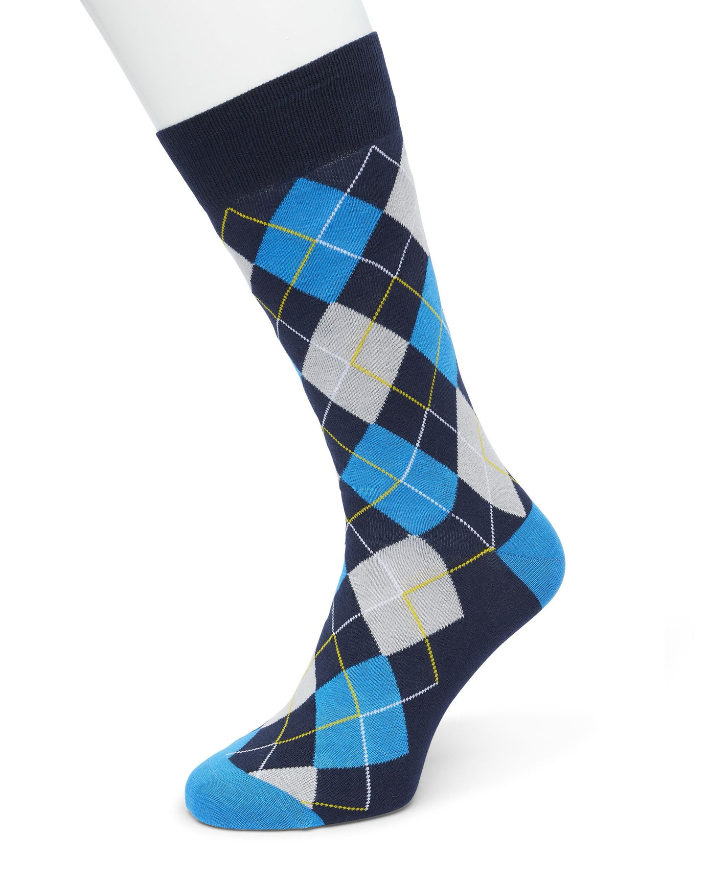 Bonnie Doon BP212113 Argyle Sock - Navy, blue, grey and yellow cotton ankle socks with a golf style diamond argyle tartan check pattern.