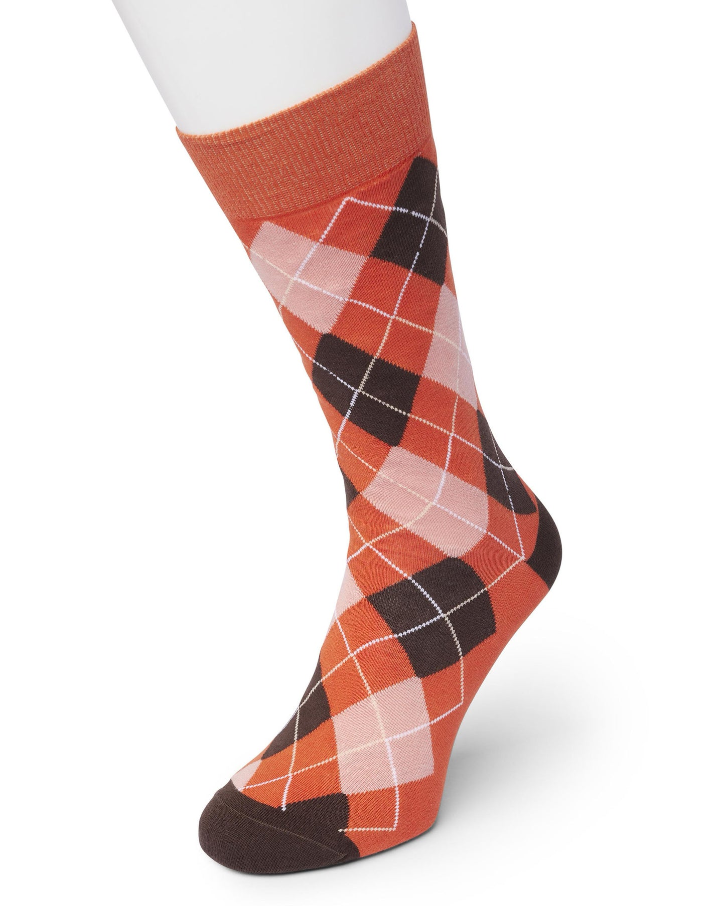 Bonnie Doon BP212113 Argyle Sock (Burnt Sienna) - Orange, brown and pale pink cotton ankle socks with a golf style diamond argyle tartan check pattern.