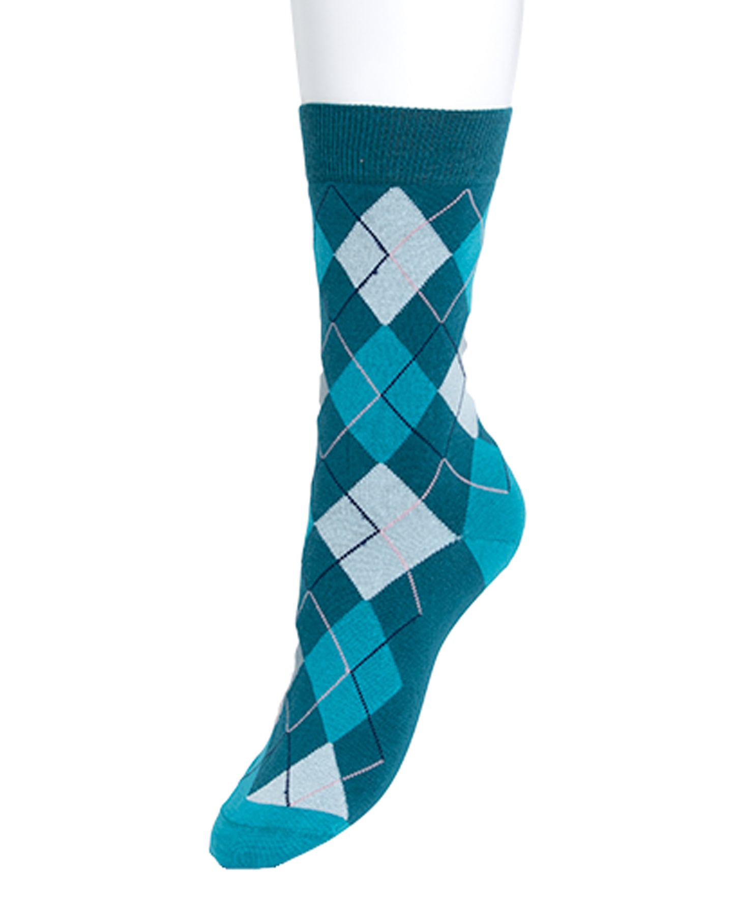 Bonnie Doon BP211122 Argyle Sock (deep lake) - teal blue, light grey, pale pink and black cotton ankle socks with a golf style diamond argyle tartan check pattern.