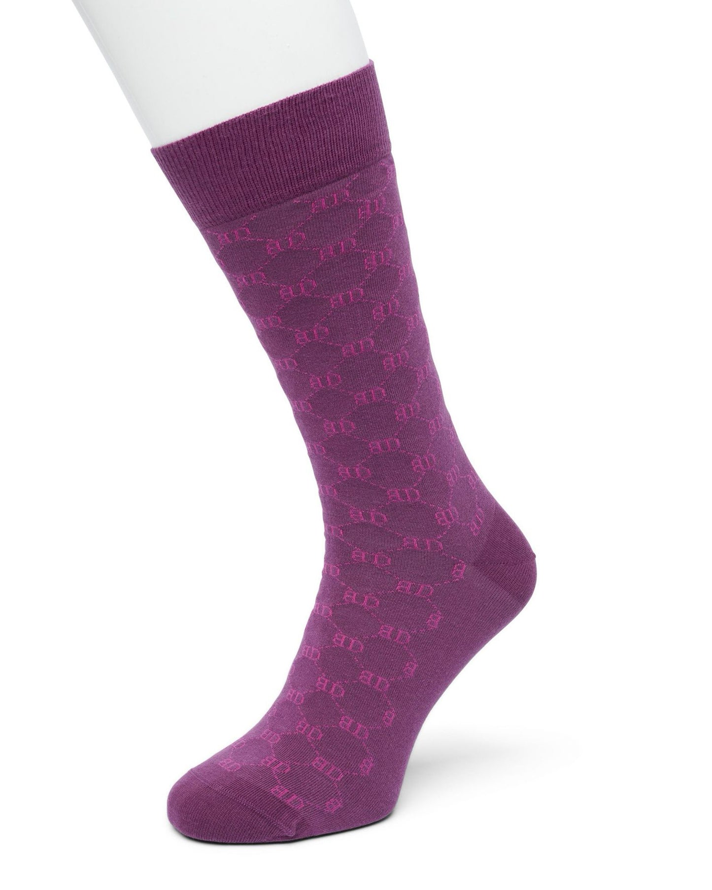 Purple sock with a pattern on a white background