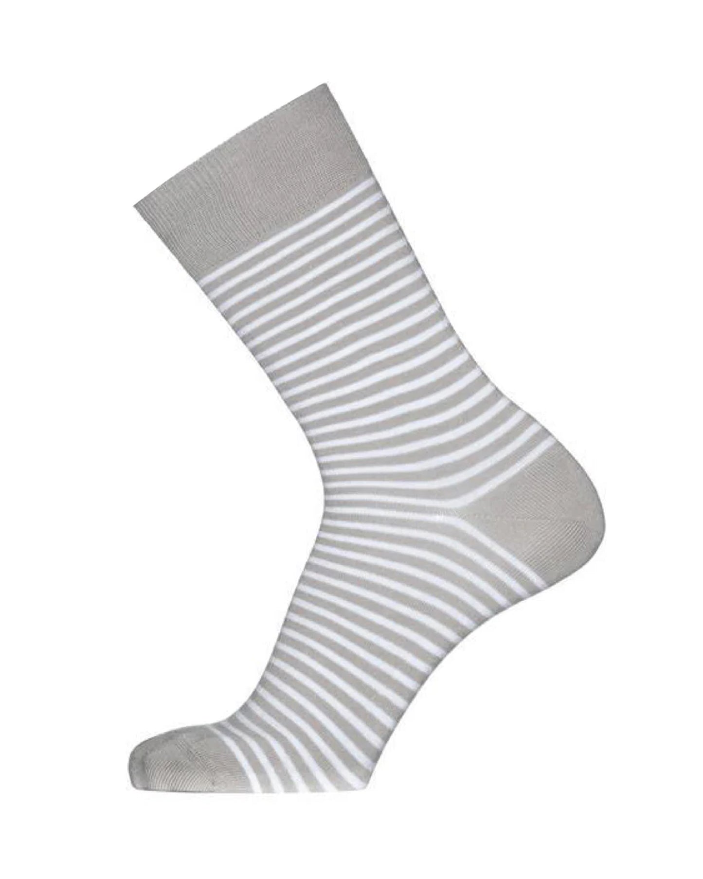 Bonnie Doon BN742101 Breton Socks - Light grey men's cotton mix ankle socks with white horizontal stripes and flat toe seams.