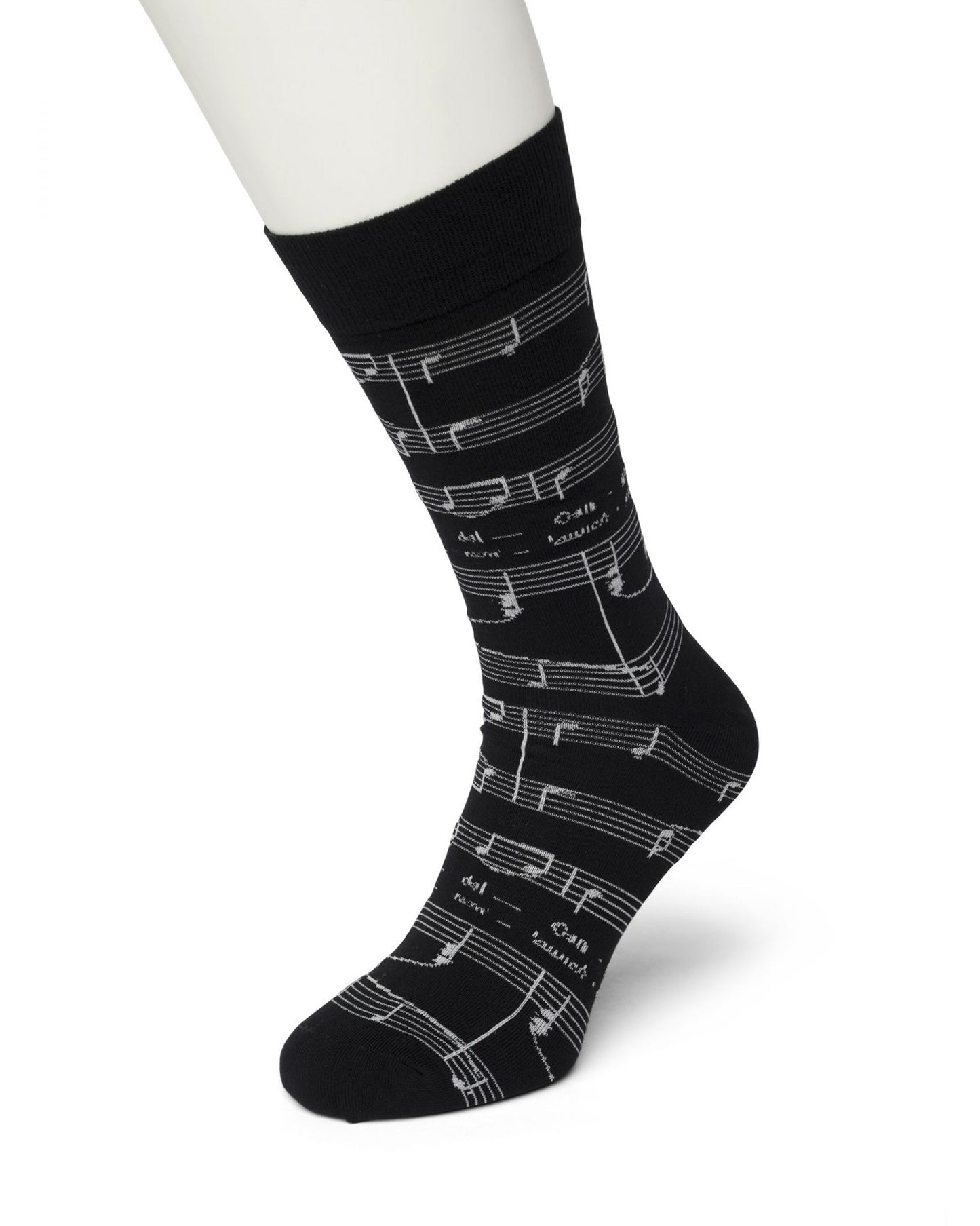 Bonnie Doon Brillante Sock - Black cotton mix ankle socks with a woven white music notes pattern. Available in men and women's sizes