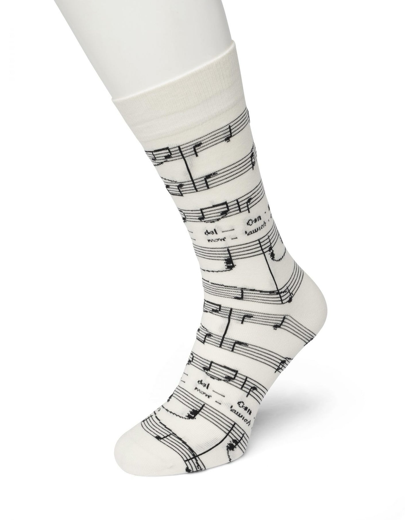 Bonnie Doon Brillante Sock - Off white cotton mix ankle socks with a woven white music notes pattern. Available in men and women's sizes