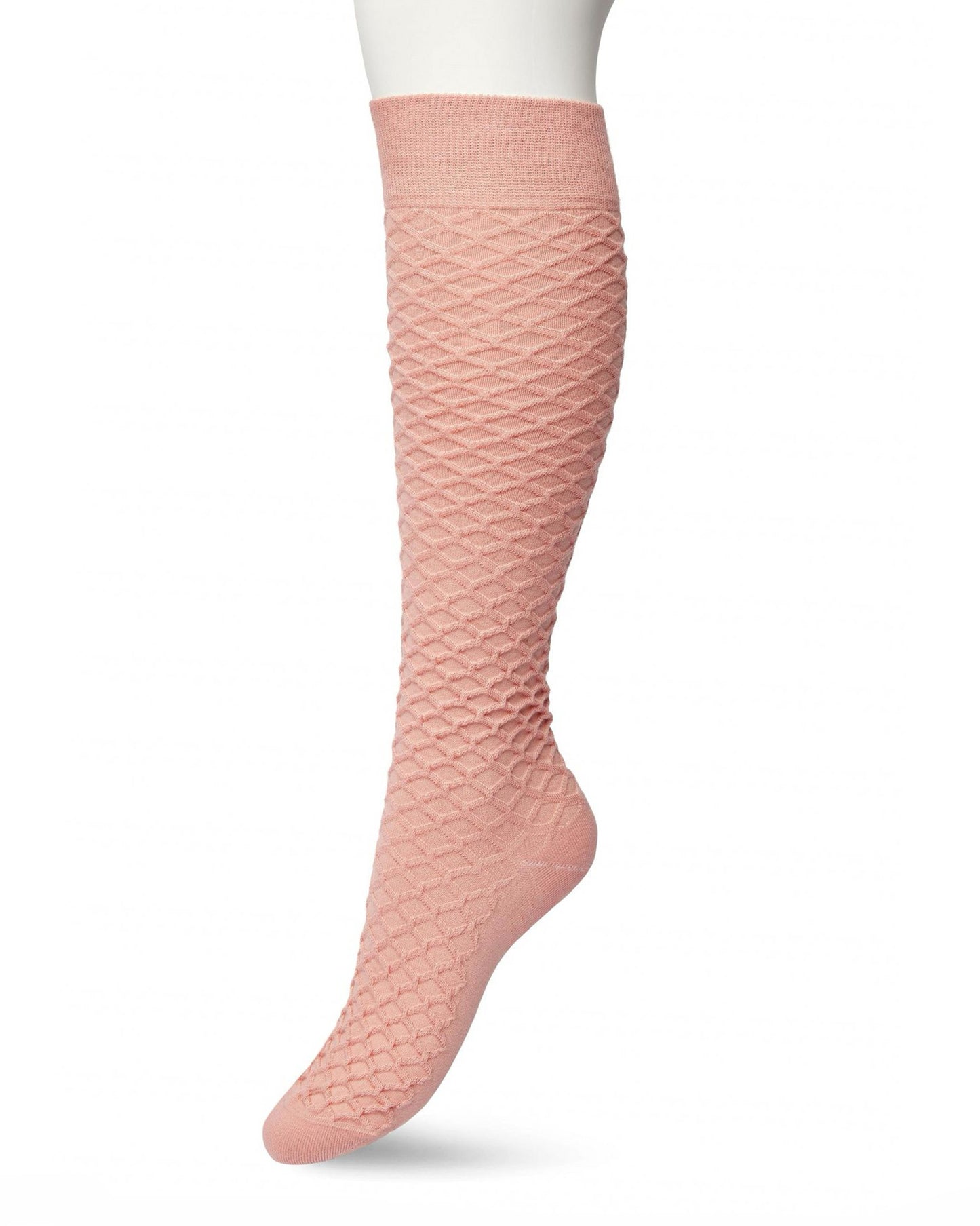 Bonnie Doon BP211506 Cable Knee-highs - Pale Pink (almost apricot) soft and warm knitted knee-high socks with a criss-cross diamond textured pattern