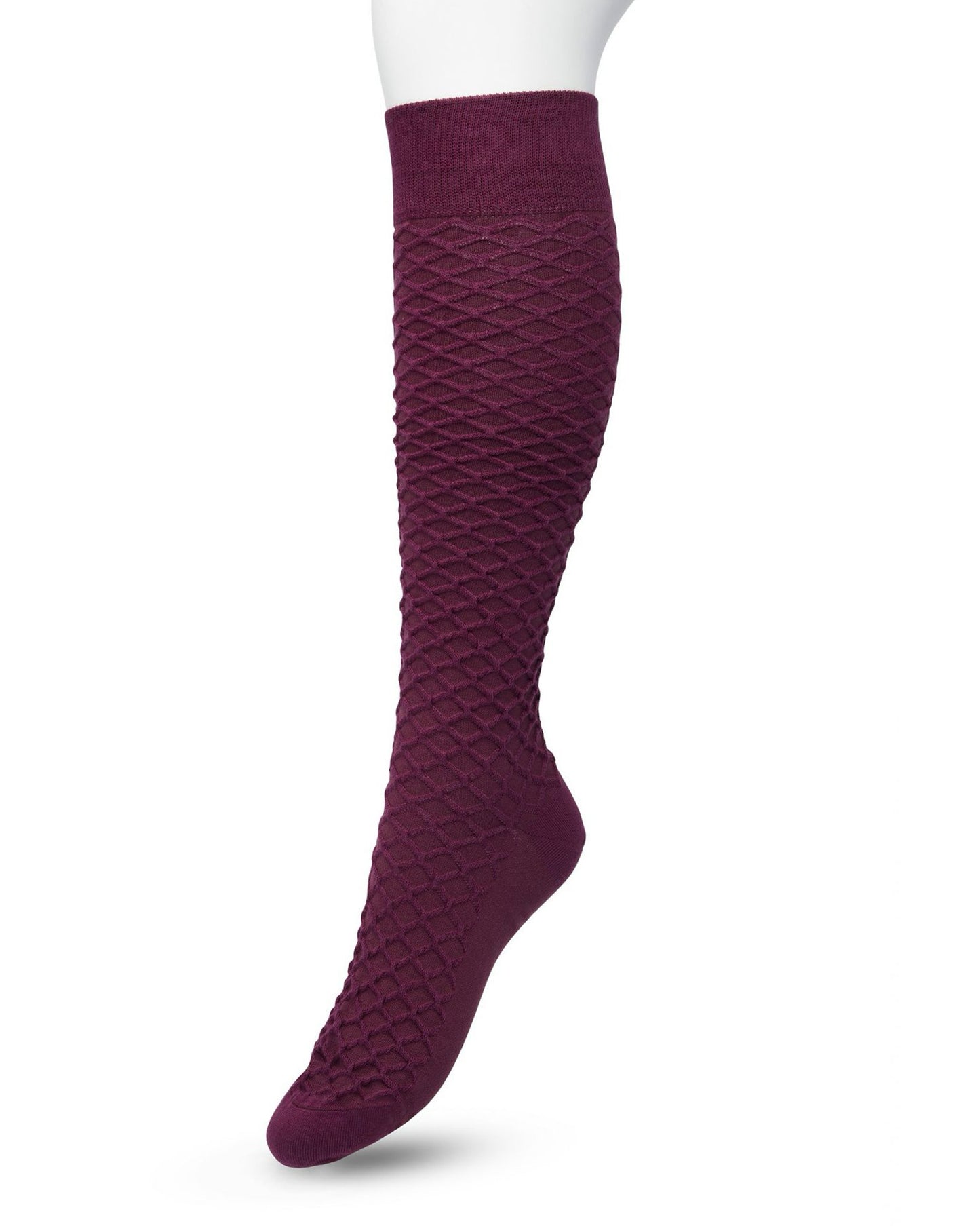 Bonnie Doon BP211506 Cable Knee-highs - Dark Purple (crushed violets) soft and warm knitted knee-high socks with a criss-cross diamond textured pattern
