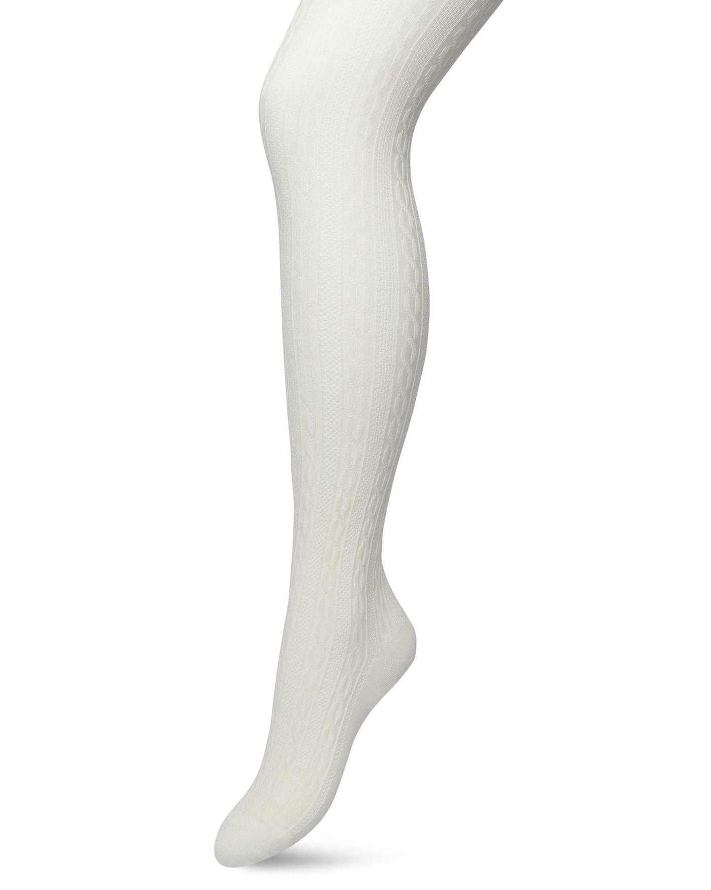 Bonnie Doon Classic Cable Tights - Cream / Ivory organic cotton knitted tights with a cable knit style ribbed pattern, flat seams, gusset, high waist, shaped heel and flat toe seam.
