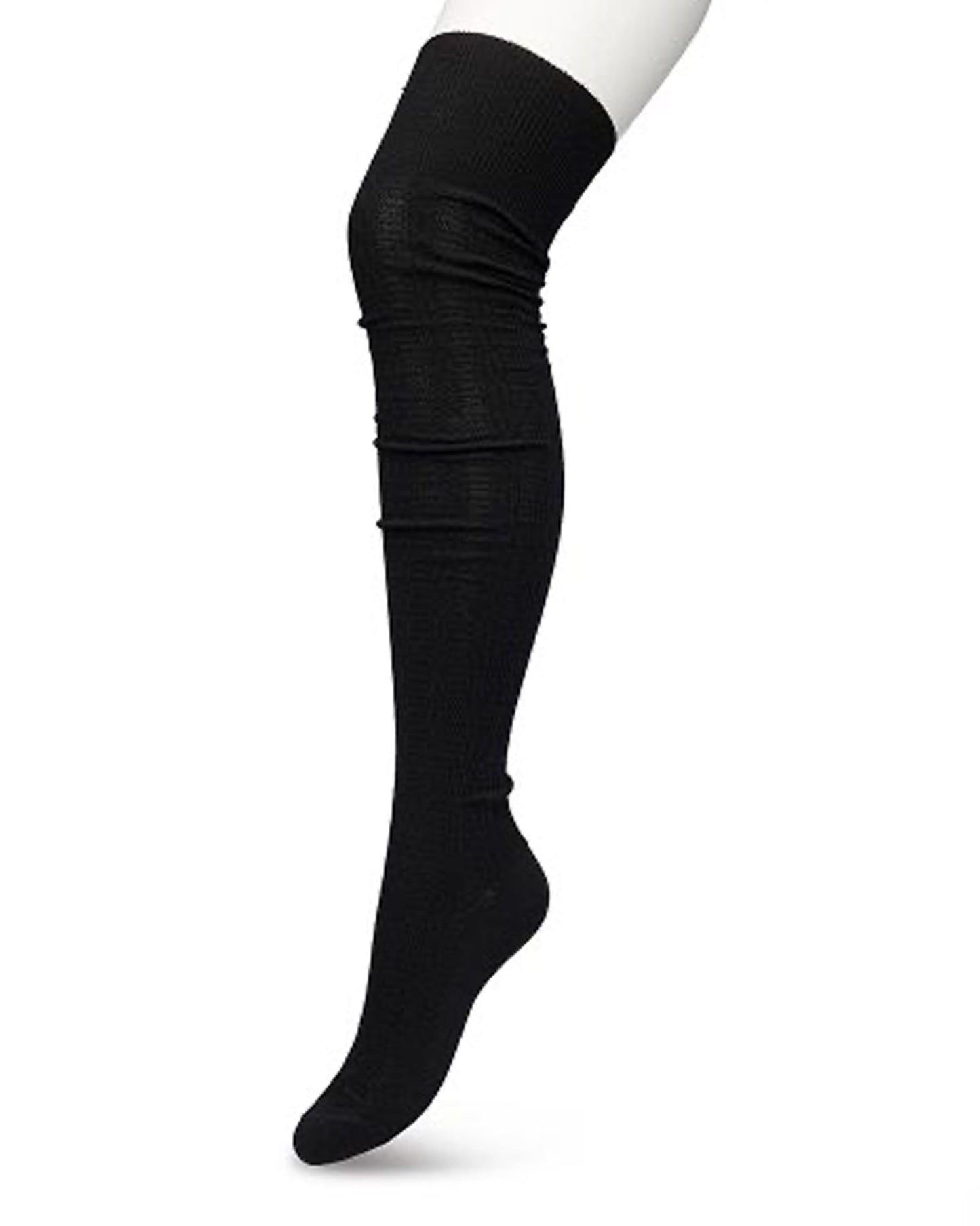 Bonnie Doon Cable Over-Knee Sock - Black cotton knitted over the knee socks with a cable knit style ribbed pattern