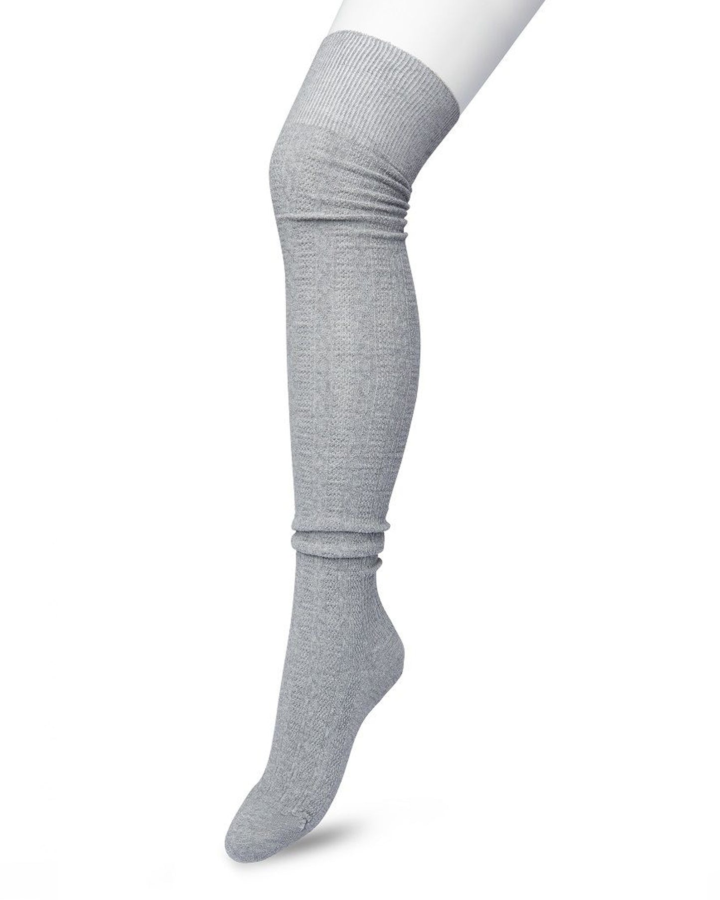 Bonnie Doon Cable Over-Knee Sock - Light grey (grey heather) cotton knitted over the knee socks with a cable knit style ribbed pattern