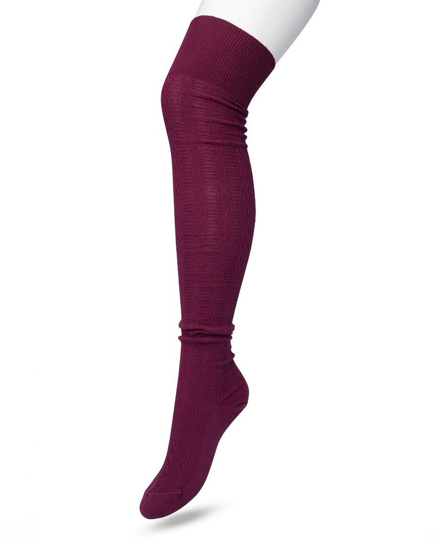 Bonnie Doon Cable Over-Knee Sock - Wine (crushed violets) cotton knitted over the knee socks with a cable knit style ribbed pattern