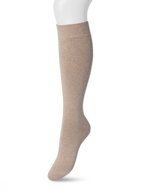 Bonnie Doon 83430 Cotton Knee-Highs - Beige (Taupe Heather) soft and plain cotton knee length socks with a shaped heel, flat toe seam and deep elasticated comfort cuff.