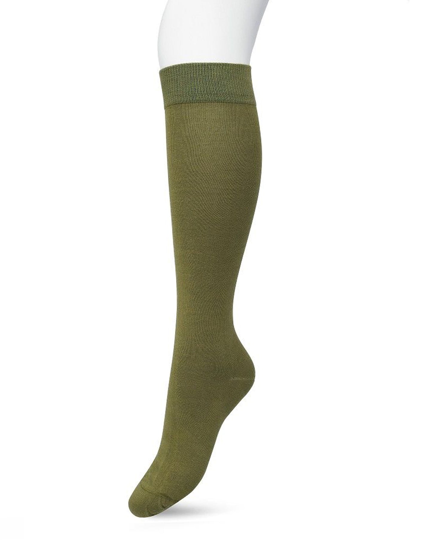 Bonnie Doon 83430 Cotton Knee-Highs - Khaki green and plain cotton knee length socks with a shaped heel, flat toe seam and deep elasticated comfort cuff.