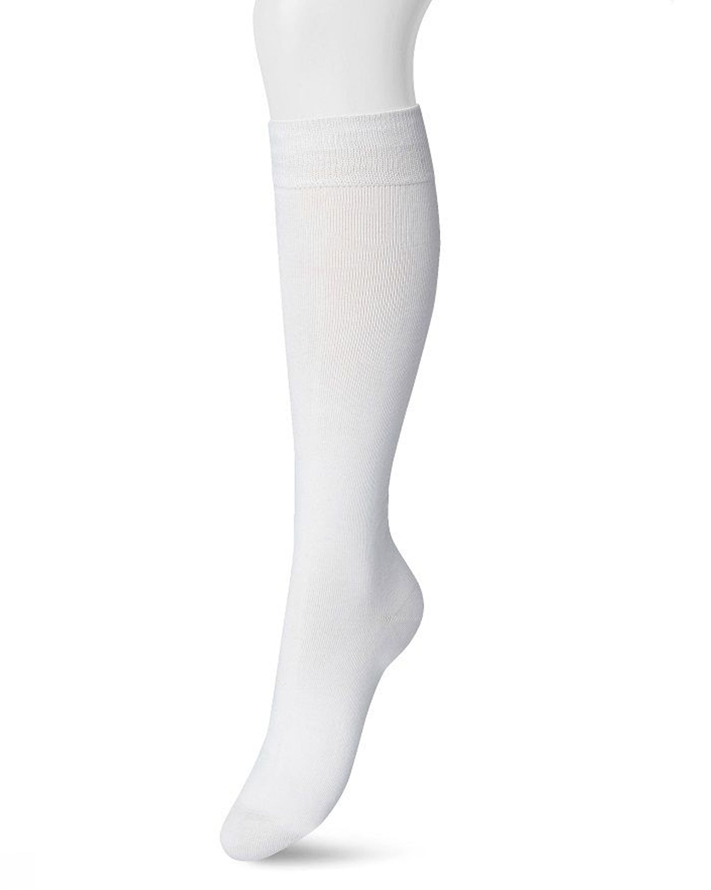 Bonnie Doon 83430 Cotton Knee-Highs - White soft and plain cotton knee length socks with a shaped heel, flat toe seam and deep elasticated comfort cuff.