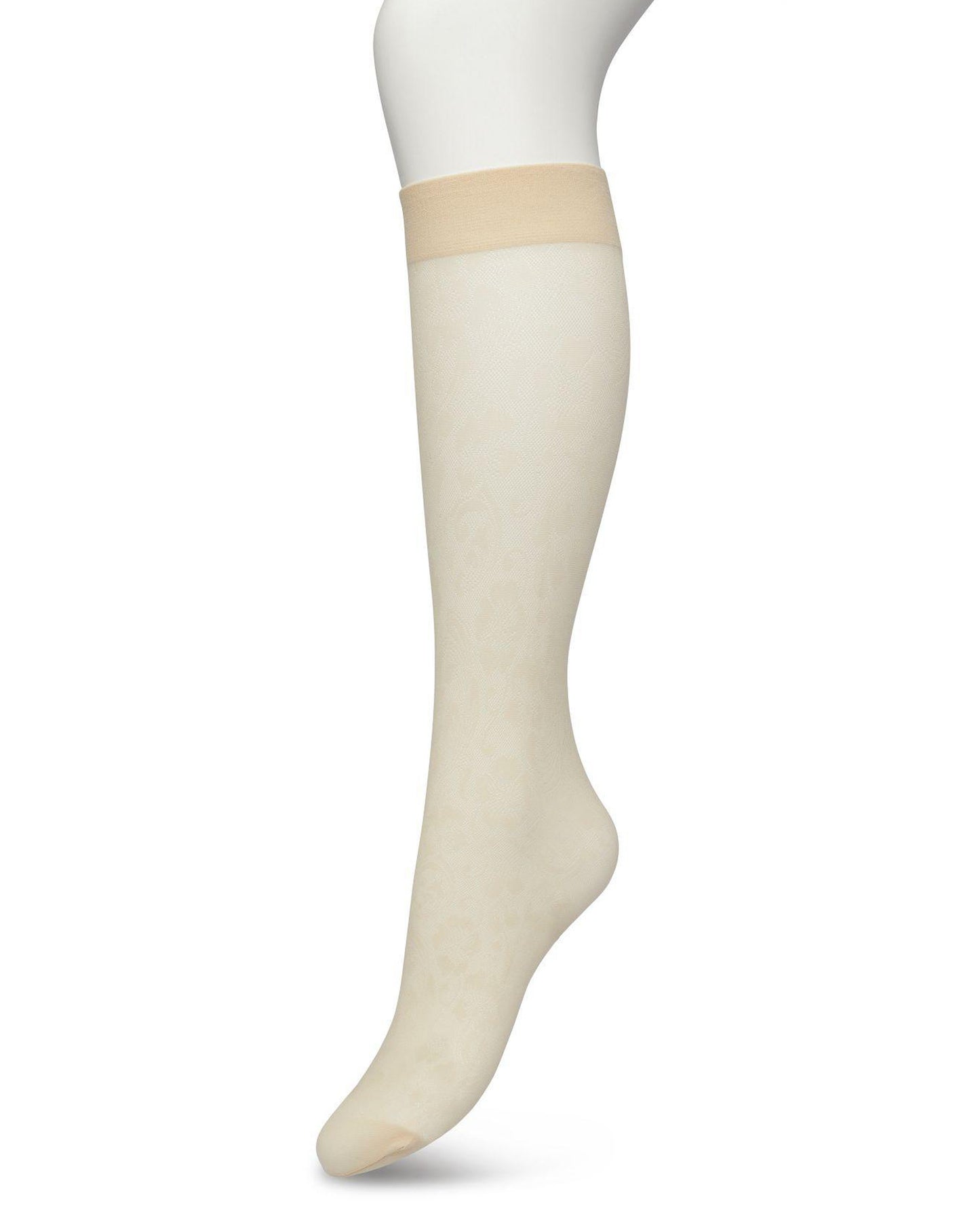 Bonnie Doon BP221803 Fancy Flowers Knee-Highs - Semi-sheer floral lace style patterned knee-high socks in cream ivory.
