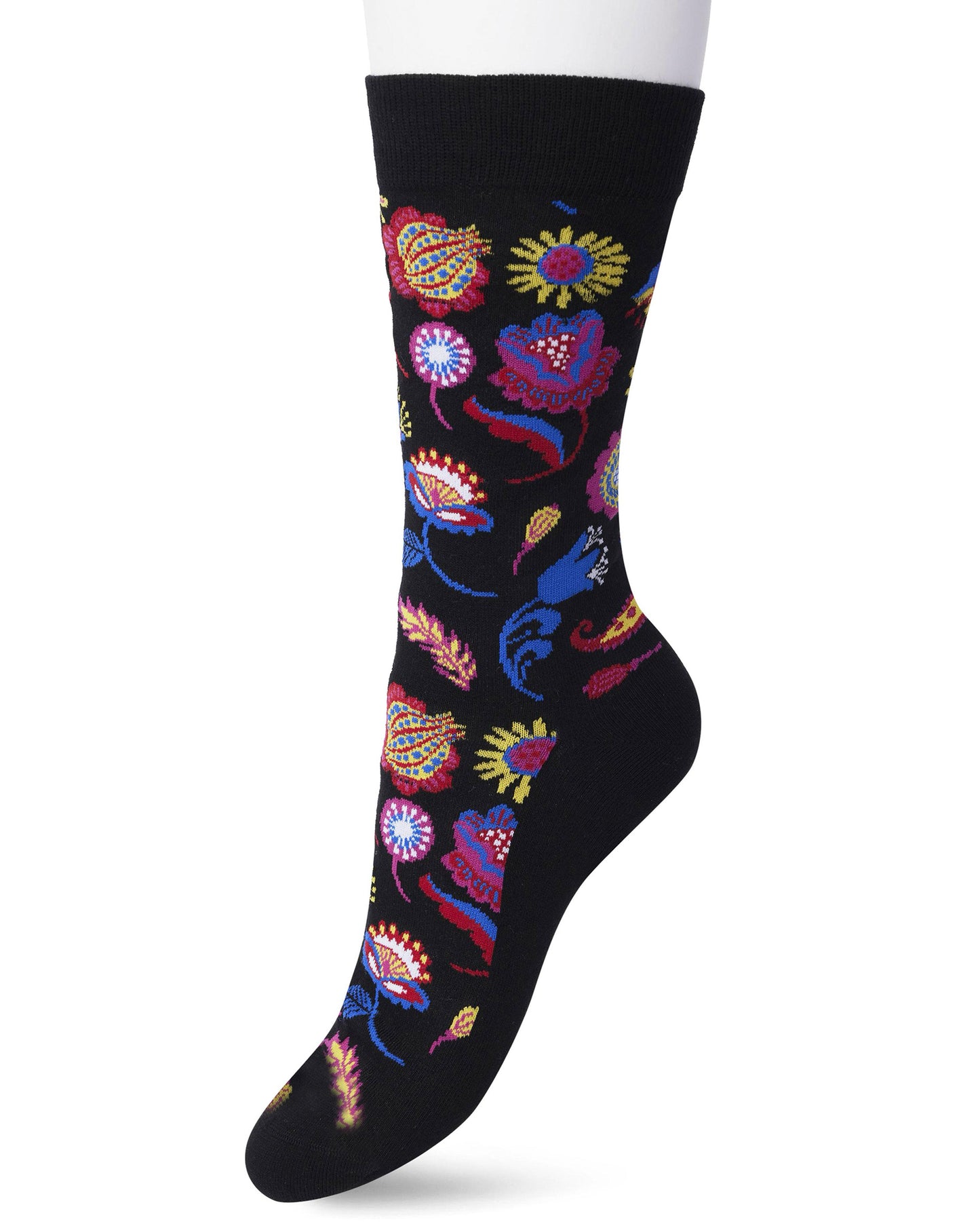 Bonnie Doon BP211121 Flower Fantasy Sock - Black cotton ankle socks with a woven multicoloured floral pattern.