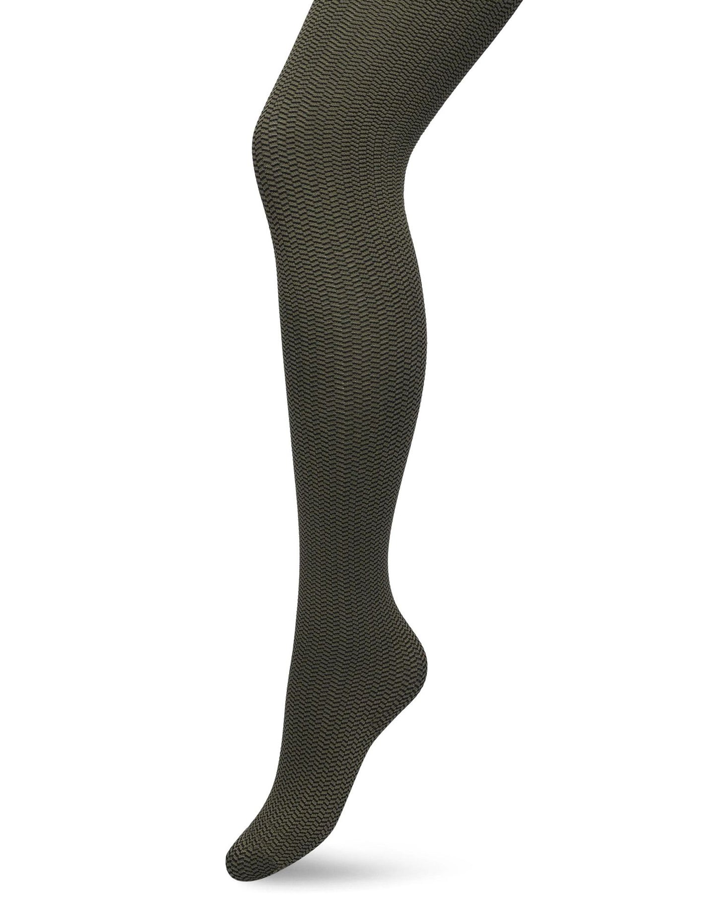 Bonnie Doon Little Herringbone Tights - Khaki green opaque fashion tights with a black herringbone outline style pattern.