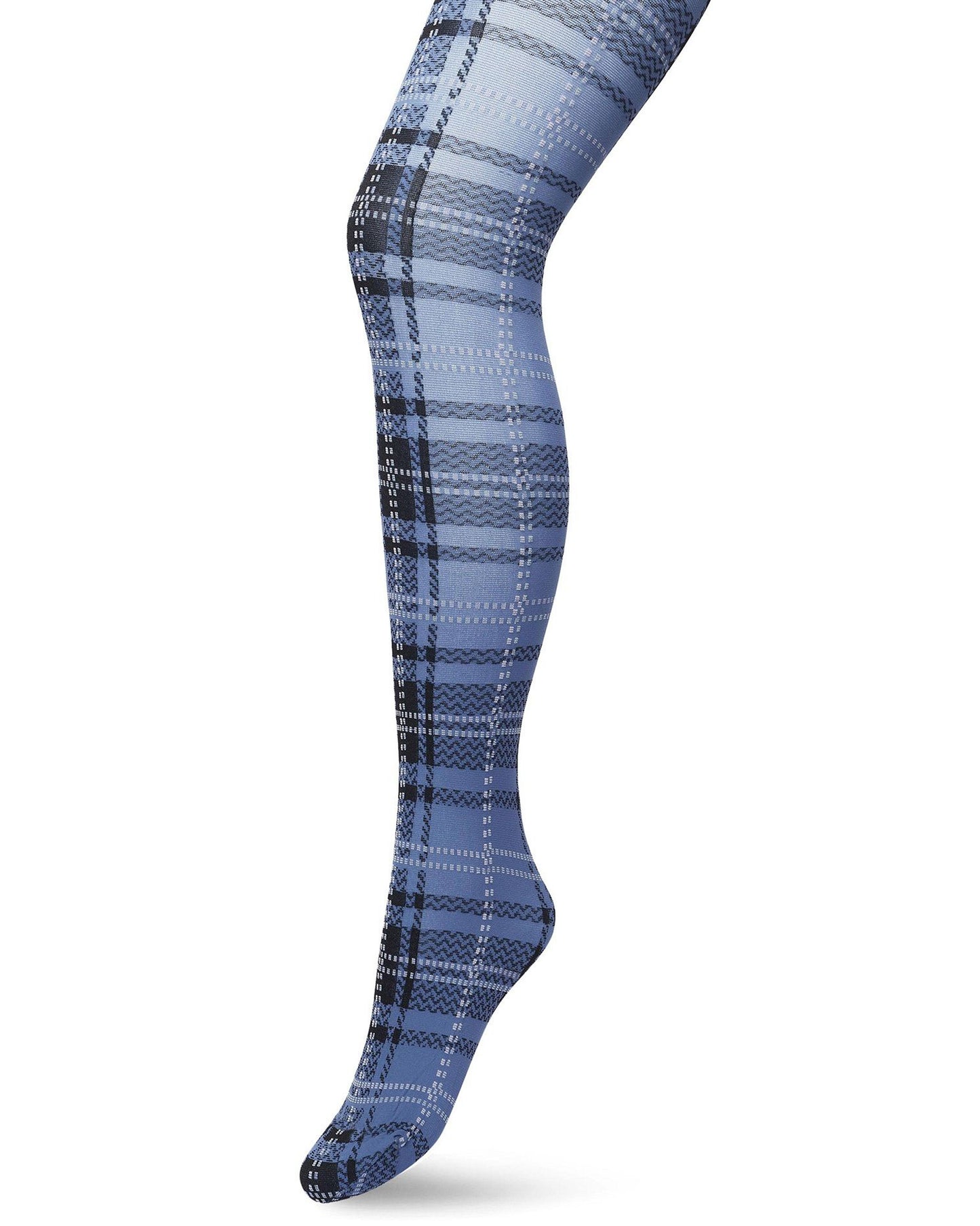 Bonnie Doon London Checks Tights - Opaque fashion tights with a woven tartan style pattern in blue, black and white.