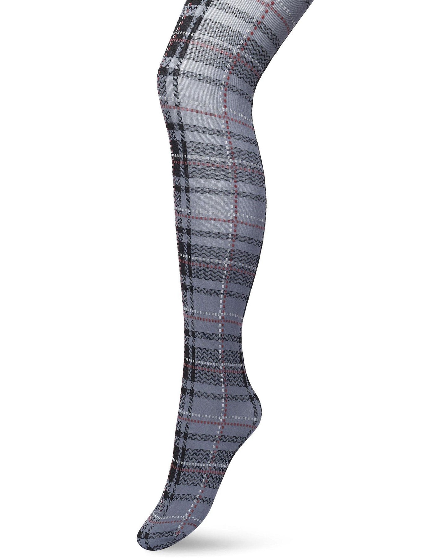 Bonnie Doon London Checks Tights - Opaque fashion tights with a woven tartan style pattern in grey, black and wine.