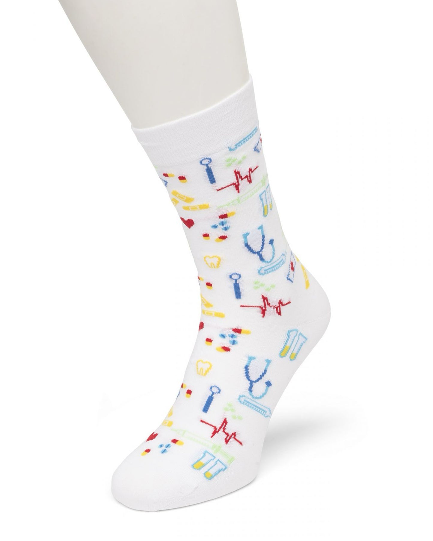 Bonnie Doon Nursing Sock - white cotton ankle socks with a nurse and doctor themed pattern. The perfect gift to our front line hospital staff heroes.