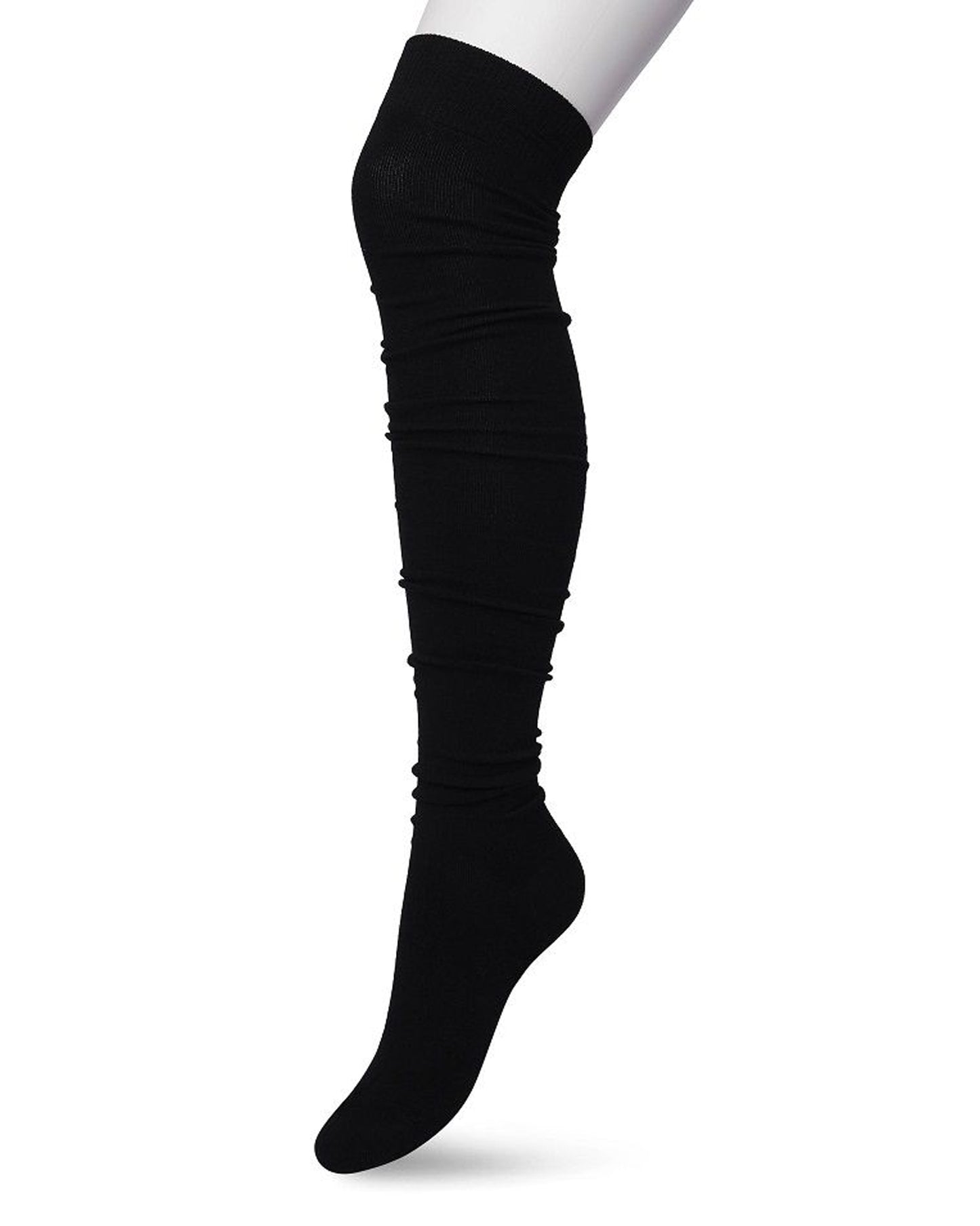 Bonnie Doon OTK Cotton Socks - Black thigh high / over-knee socks with deep elasticated cuff, shaped heel and flat toe seams.