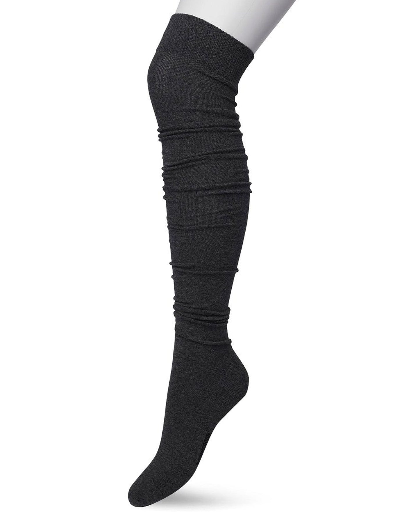 Bonnie Doon OTK Cotton Socks - Dark grey thigh high / over-knee socks with deep elasticated cuff, shaped heel and flat toe seams.