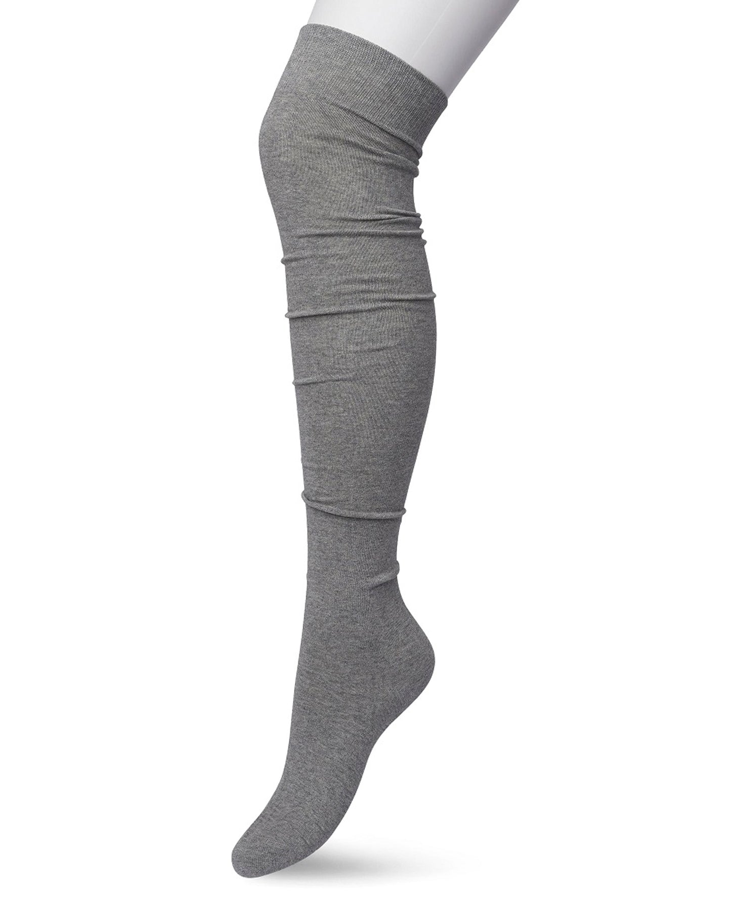 Bonnie Doon OTK Cotton Socks - Light grey thigh high / over-knee socks with deep elasticated cuff, shaped heel and flat toe seams.