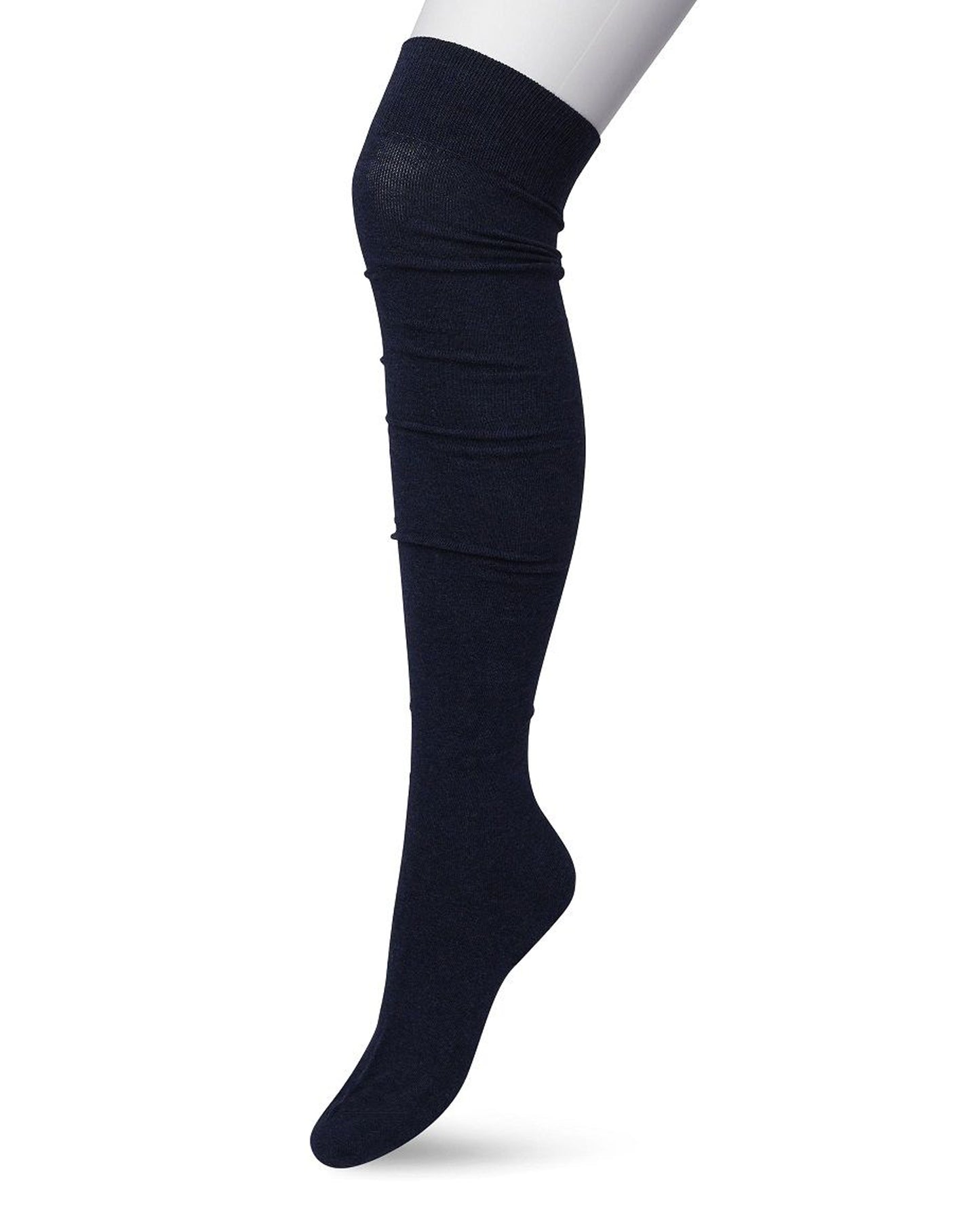 Bonnie Doon OTK Cotton Socks - Navy blue thigh high / over-knee socks with deep elasticated cuff, shaped heel and flat toe seams.