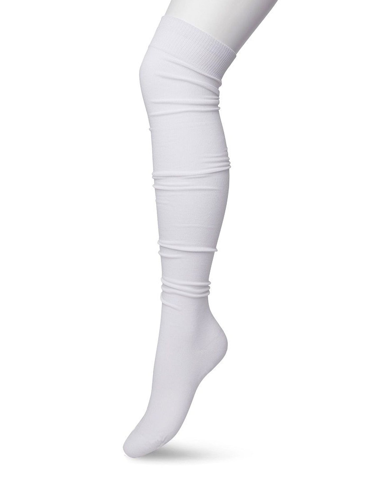 Bonnie Doon OTK Cotton Socks - White thigh high / over-knee socks with deep elasticated cuff, shaped heel and flat toe seams.
