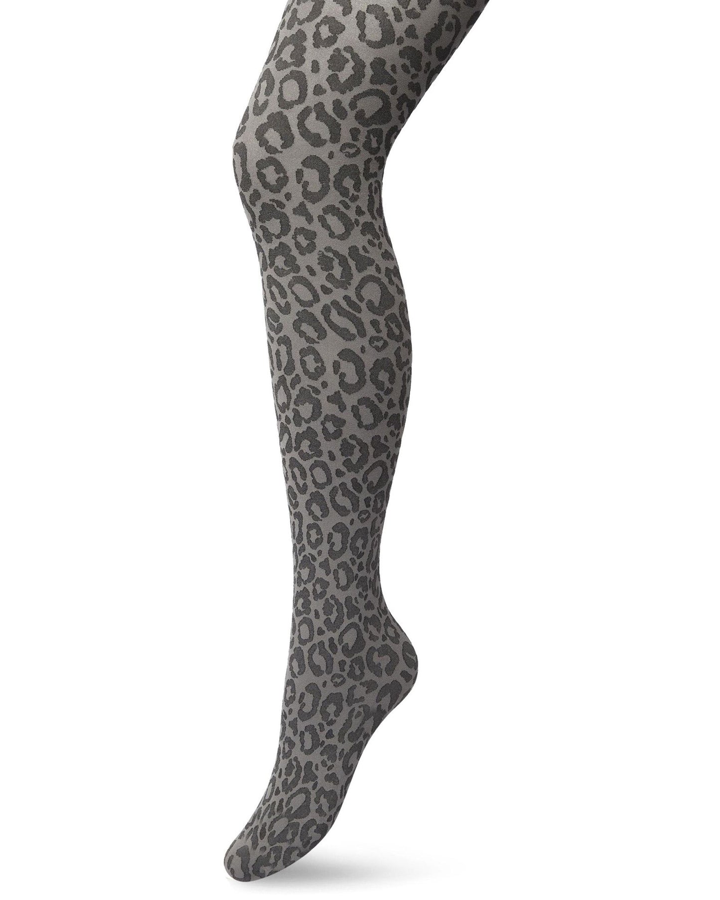 Bonnie Doon - Opaque Panther Tights -Grey fashion tights with a woven leopard print style pattern in a darker tone, flat seams, gusset and deep comfort waistband.