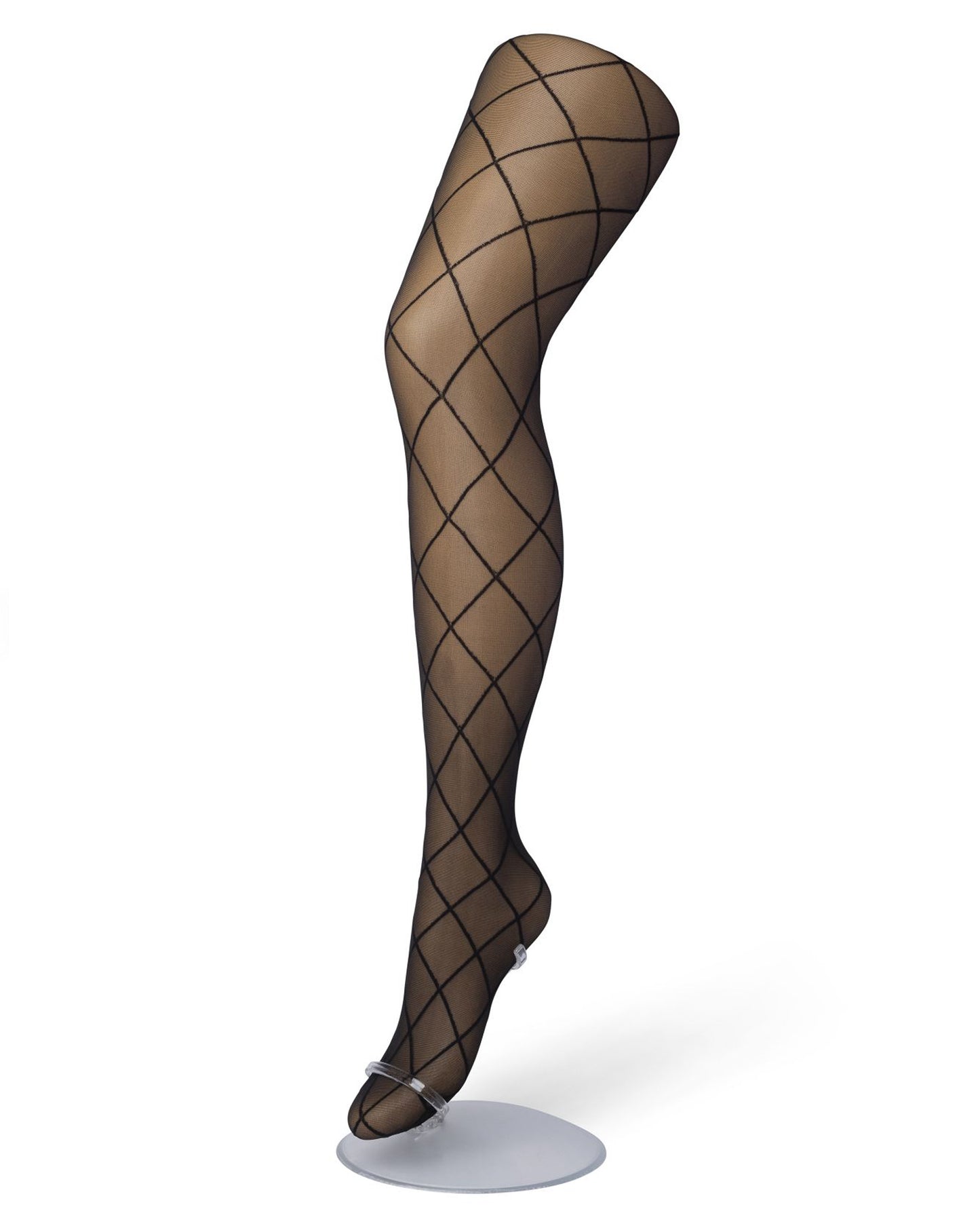 Bonnie Doon Rhombus Tights - Sheer black fashion tights with a diamond linear pattern.