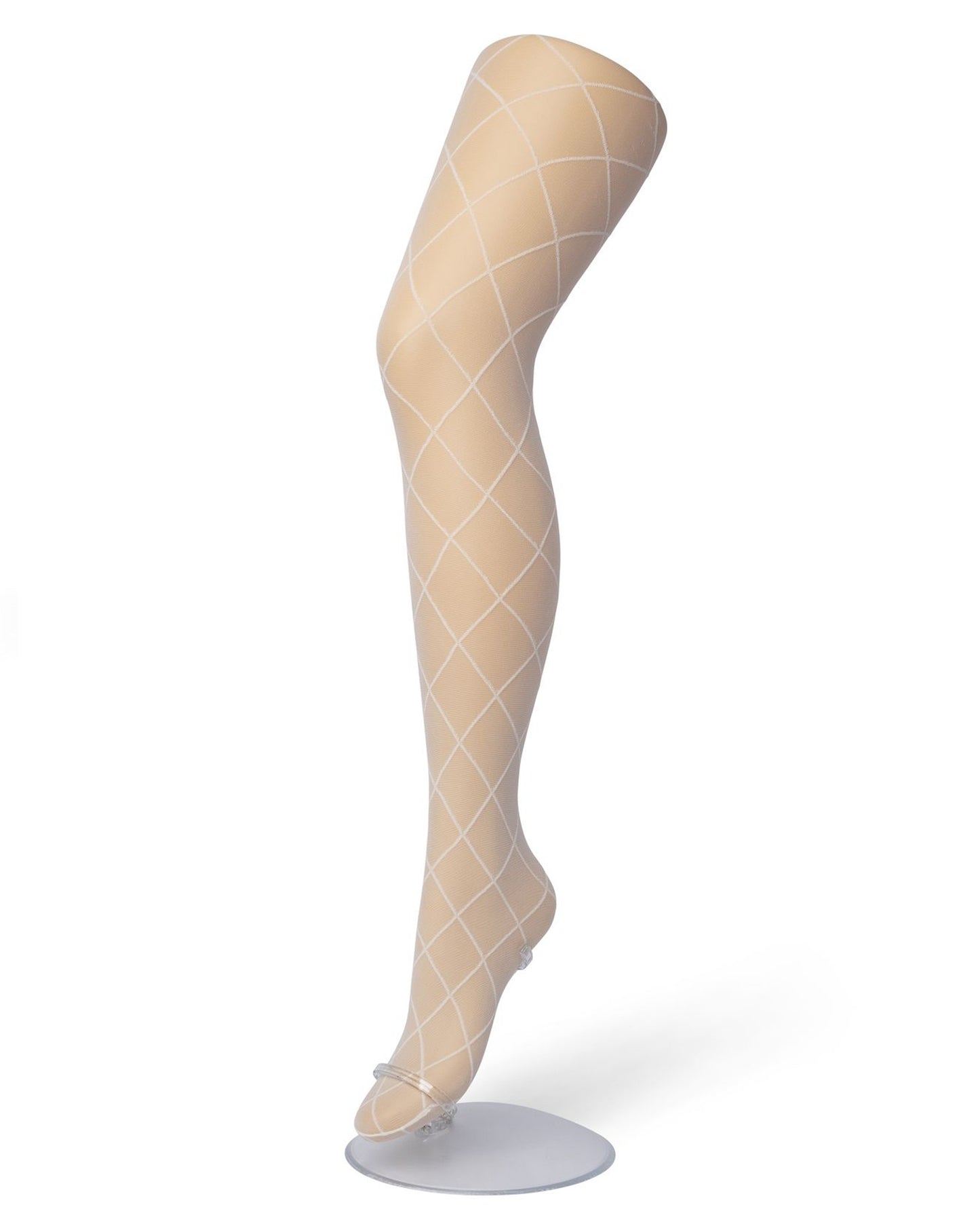 Bonnie Doon Rhombus Tights - Sheer ivory fashion tights with a diamond linear pattern.