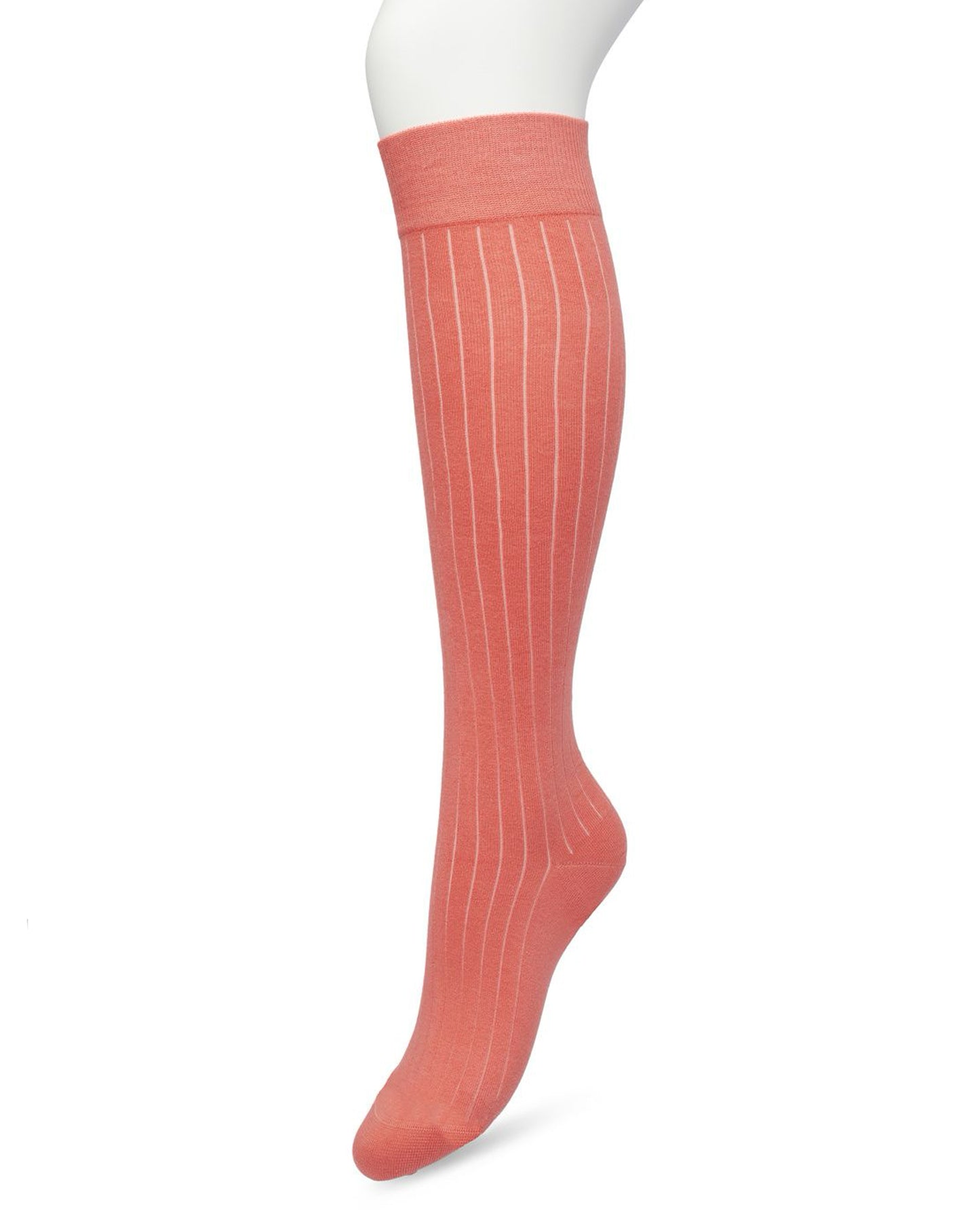 Bonnie Doon Rib Knee High Sock - Coral pink light knitted rib knee-high sock with shaped heel, flat toe seam and deep elasticated cuff.