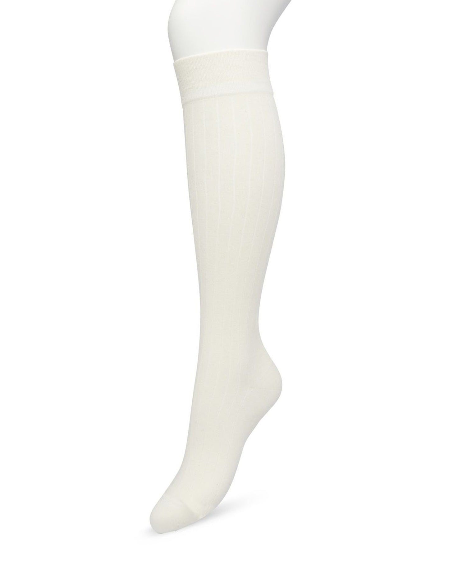 Bonnie Doon Rib Knee High Sock - Cream light knitted rib knee-high sock with shaped heel, flat toe seam and deep elasticated cuff.