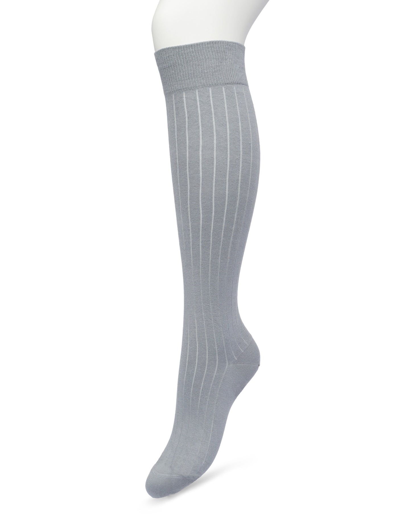 Bonnie Doon Rib Knee High Sock - Light grey light knitted rib knee-high sock with shaped heel, flat toe seam and deep elasticated cuff.