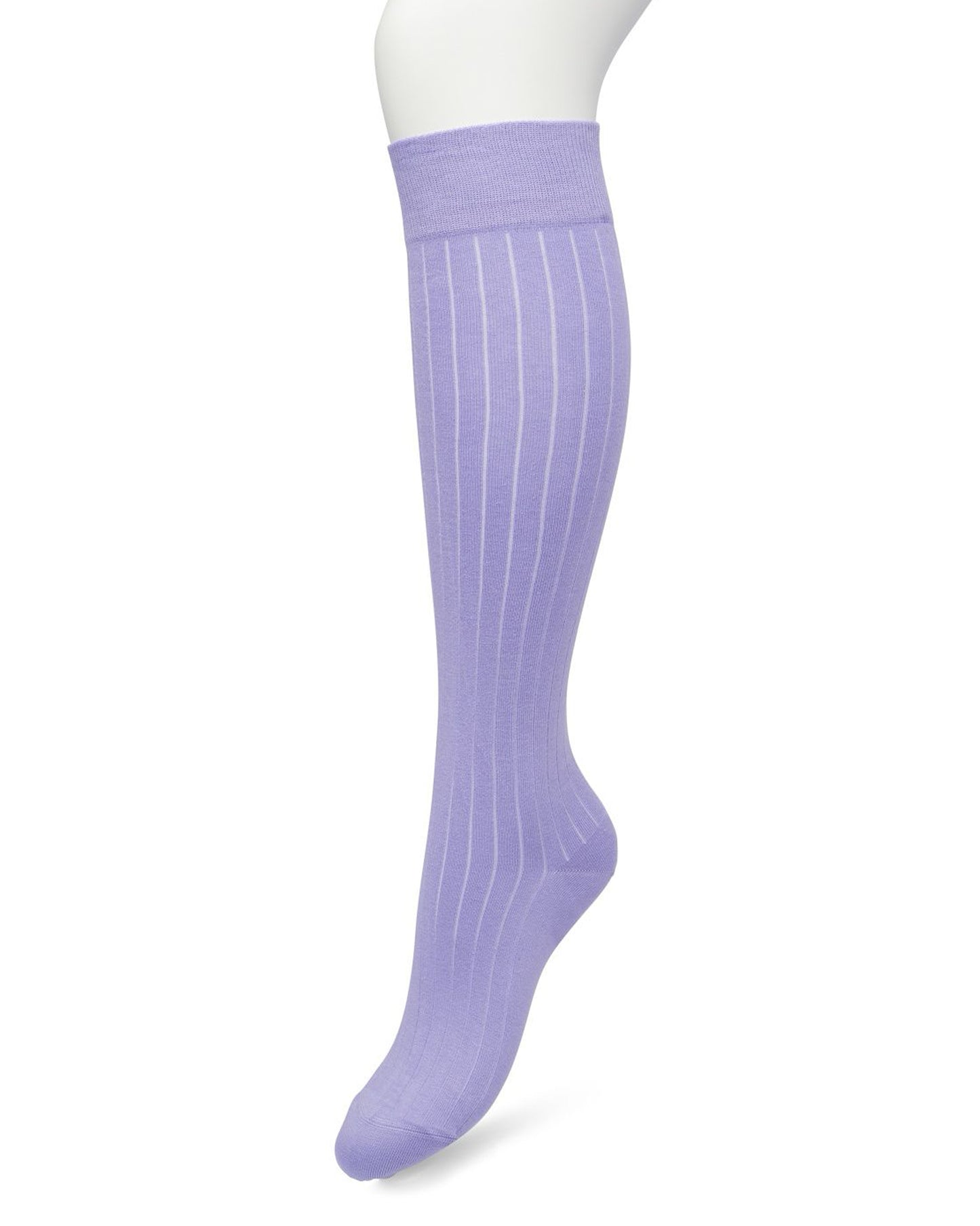 Bonnie Doon Rib Knee High Sock - Lilac purple light knitted rib knee-high sock with shaped heel, flat toe seam and deep elasticated cuff.