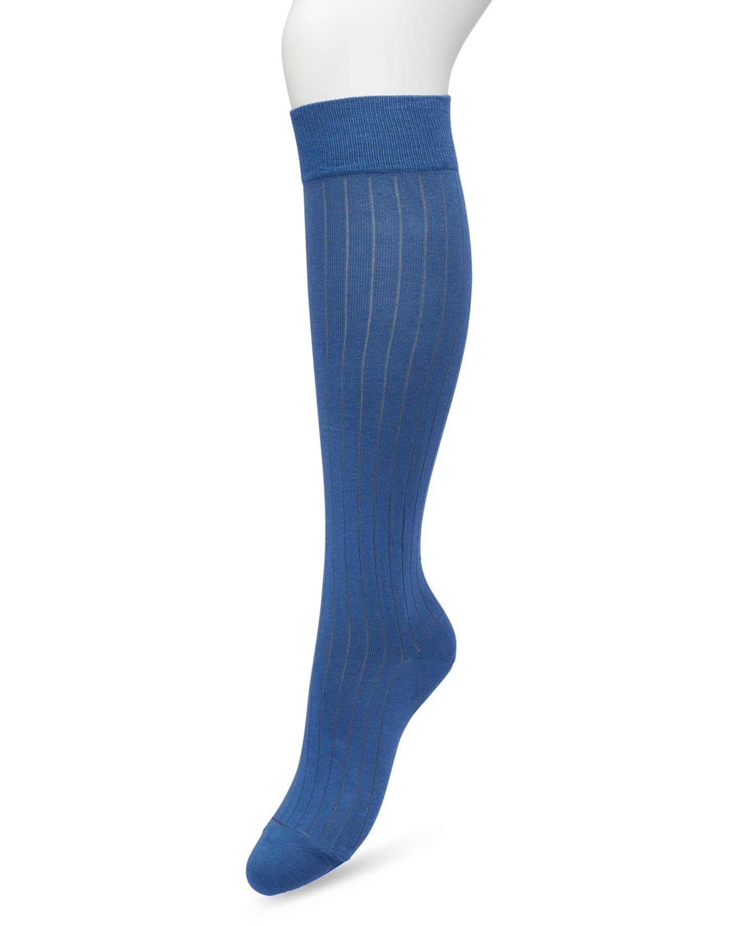 Bonnie Doon Rib Knee High Sock - Denim blue (Moonlight) knitted rib knee-high sock with shaped heel, flat toe seam and deep elasticated cuff.