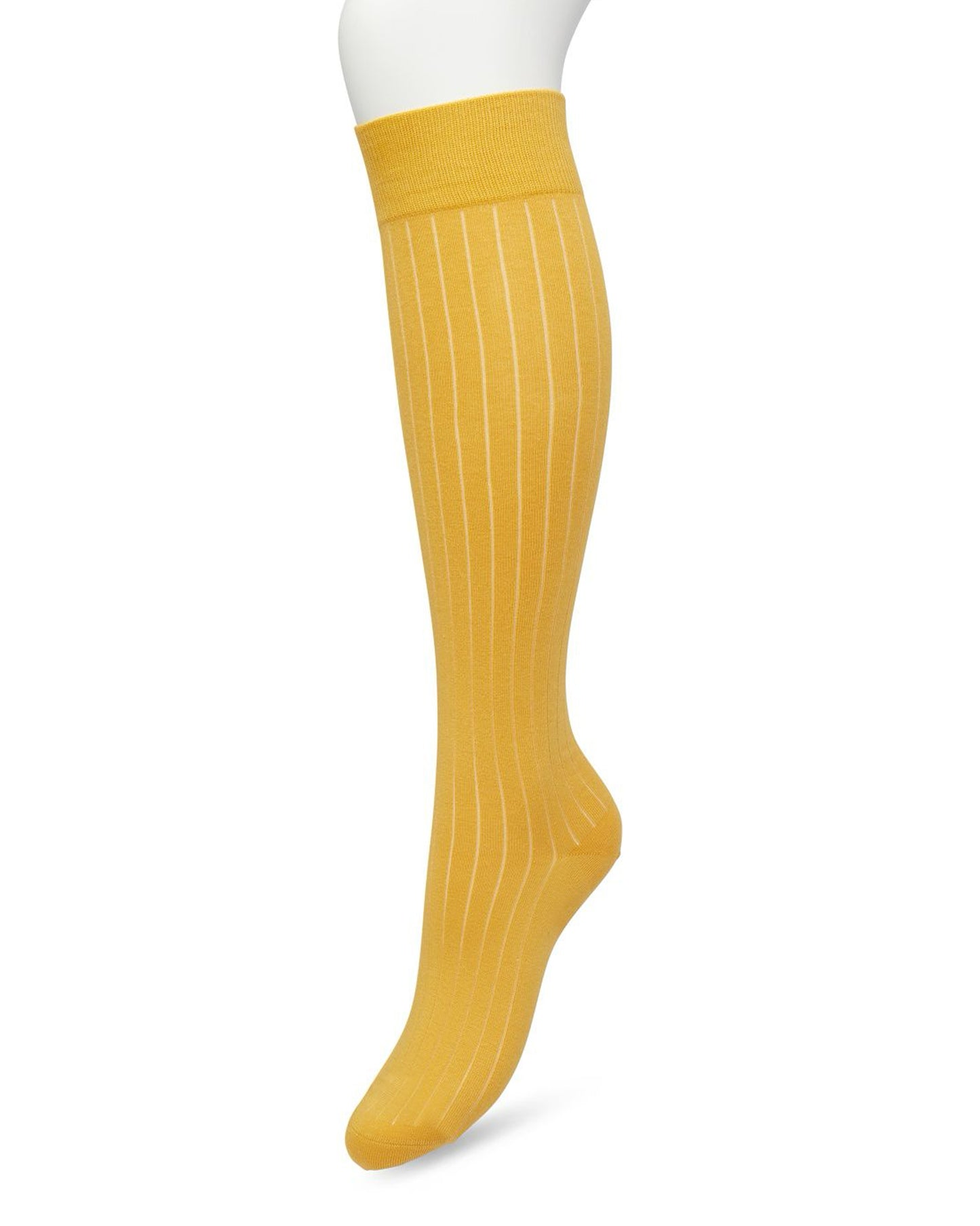 Bonnie Doon Rib Knee High Sock - Mustard yellow light knitted rib knee-high sock with shaped heel, flat toe seam and deep elasticated cuff.