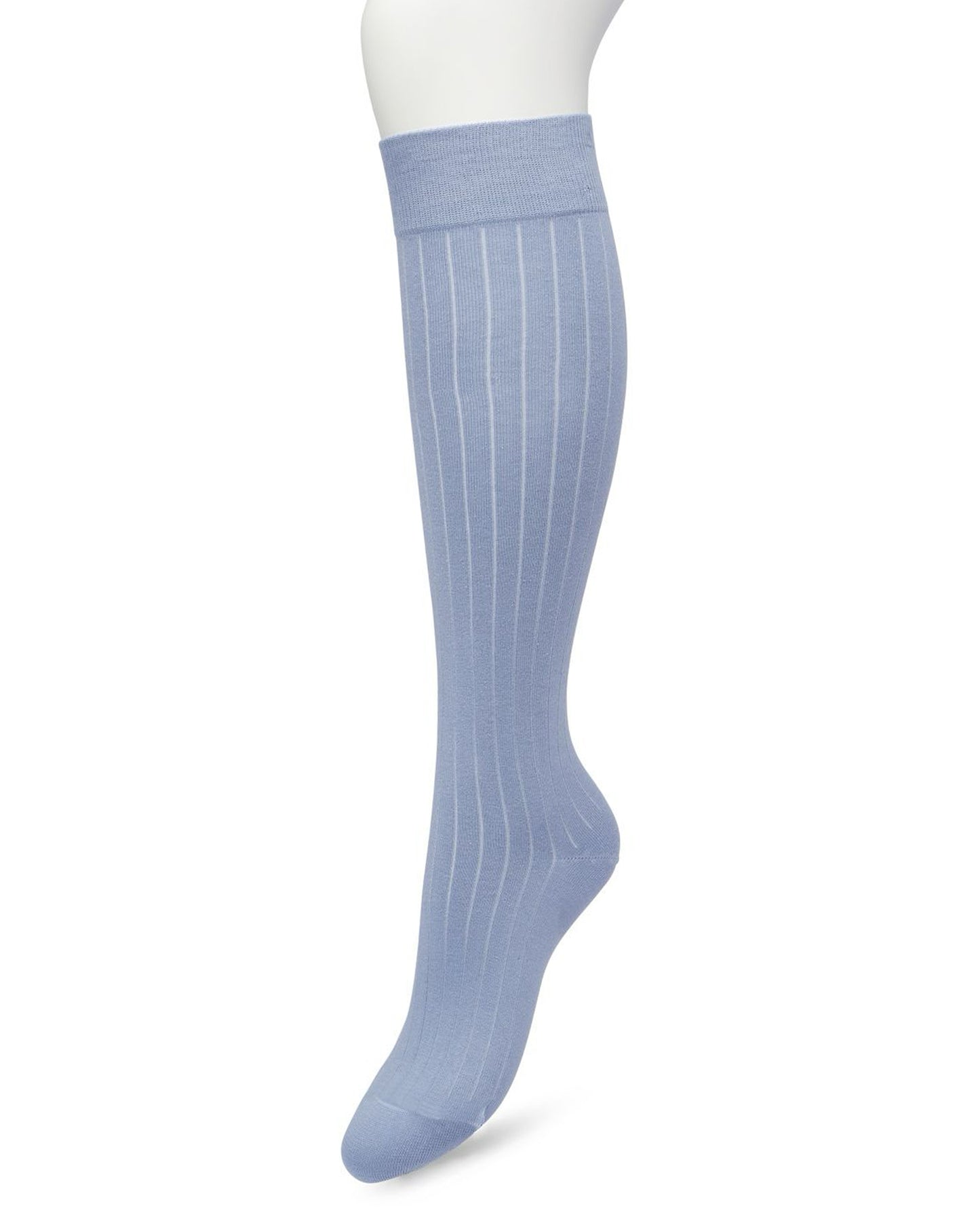 Bonnie Doon Rib Knee High Sock - Pale blue (Citadel) knitted rib knee-high sock with shaped heel, flat toe seam and deep elasticated cuff.