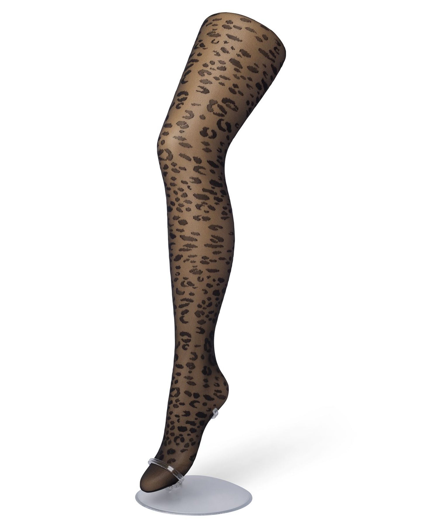 Bonnie Doon Panther Tights - Black sheer fashion tights with a leopard print pattern.