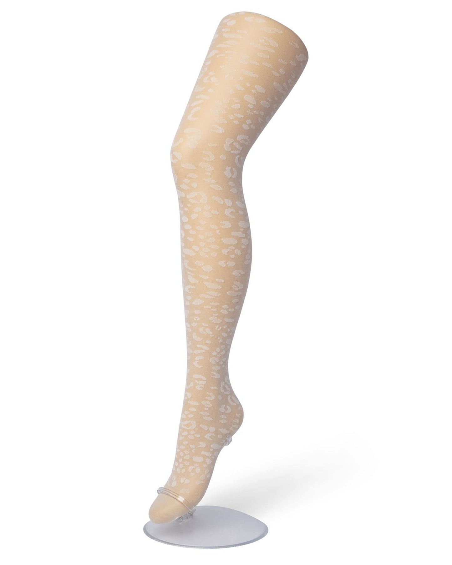 Bonnie Doon Panther Tights - Cream ivory sheer fashion tights with a leopard print pattern.