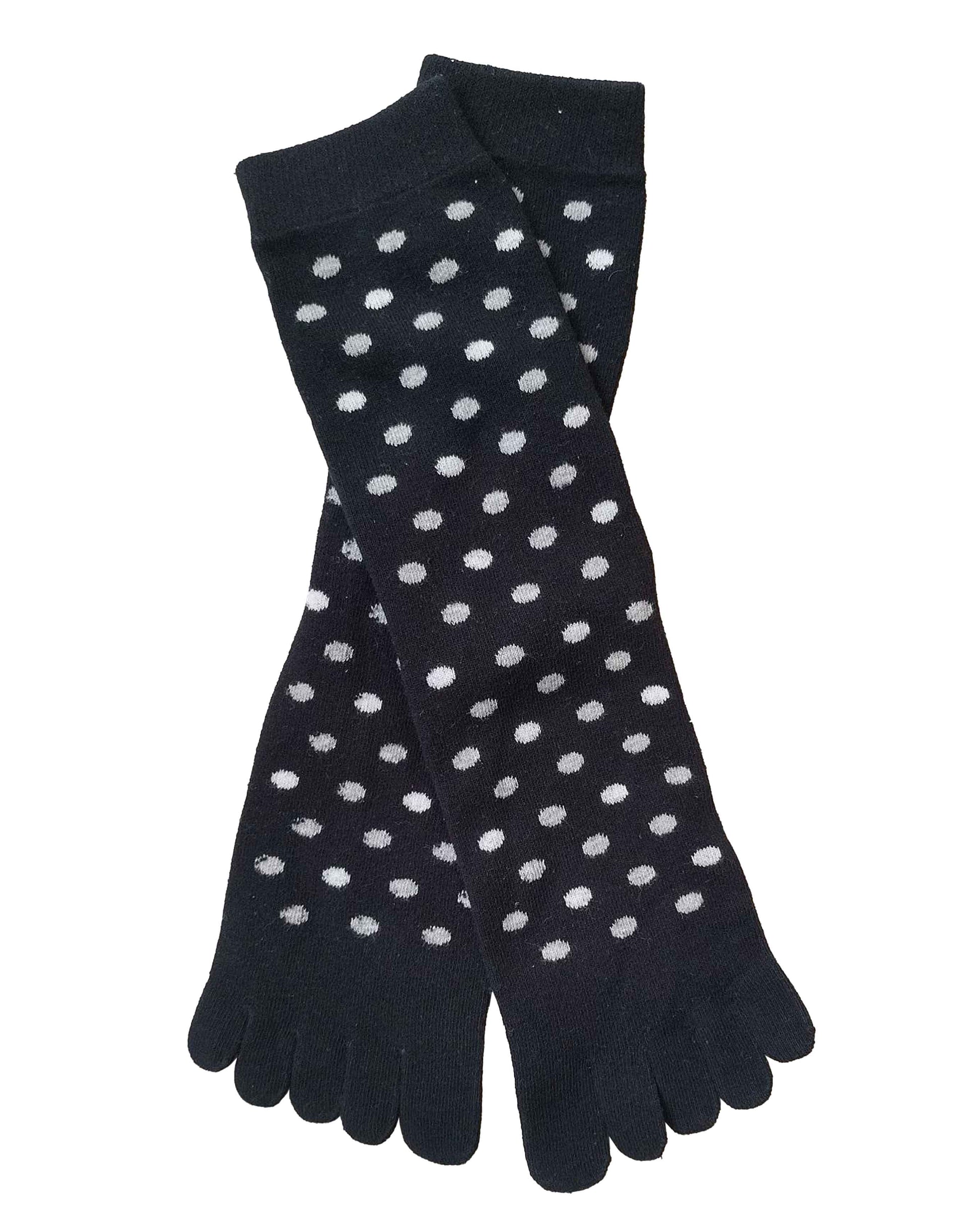 Bonnie Doon Dots Toe Socks - Black cotton toe socks with a white polka dot pattern.