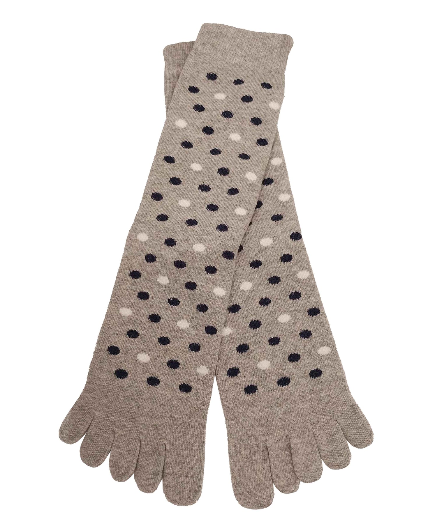 Bonnie Doon Dots Toe Socks - Light grey cotton toe socks with a navy and white polka dot pattern.