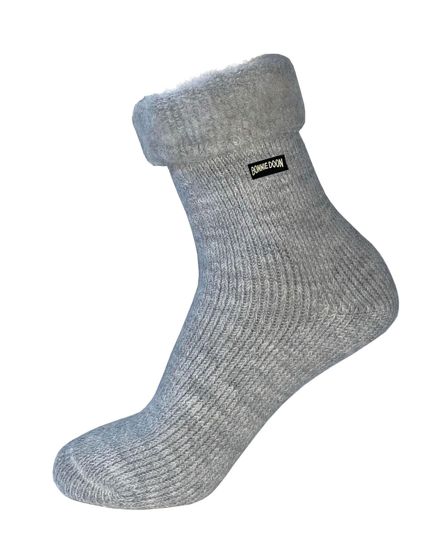 Bonnie Doon Stay In Bed Sock Soft and warm light grey thermal ankle socks with a roll fluffy textured top cuff. Perfect for keeping you warm during the cold Winter season.