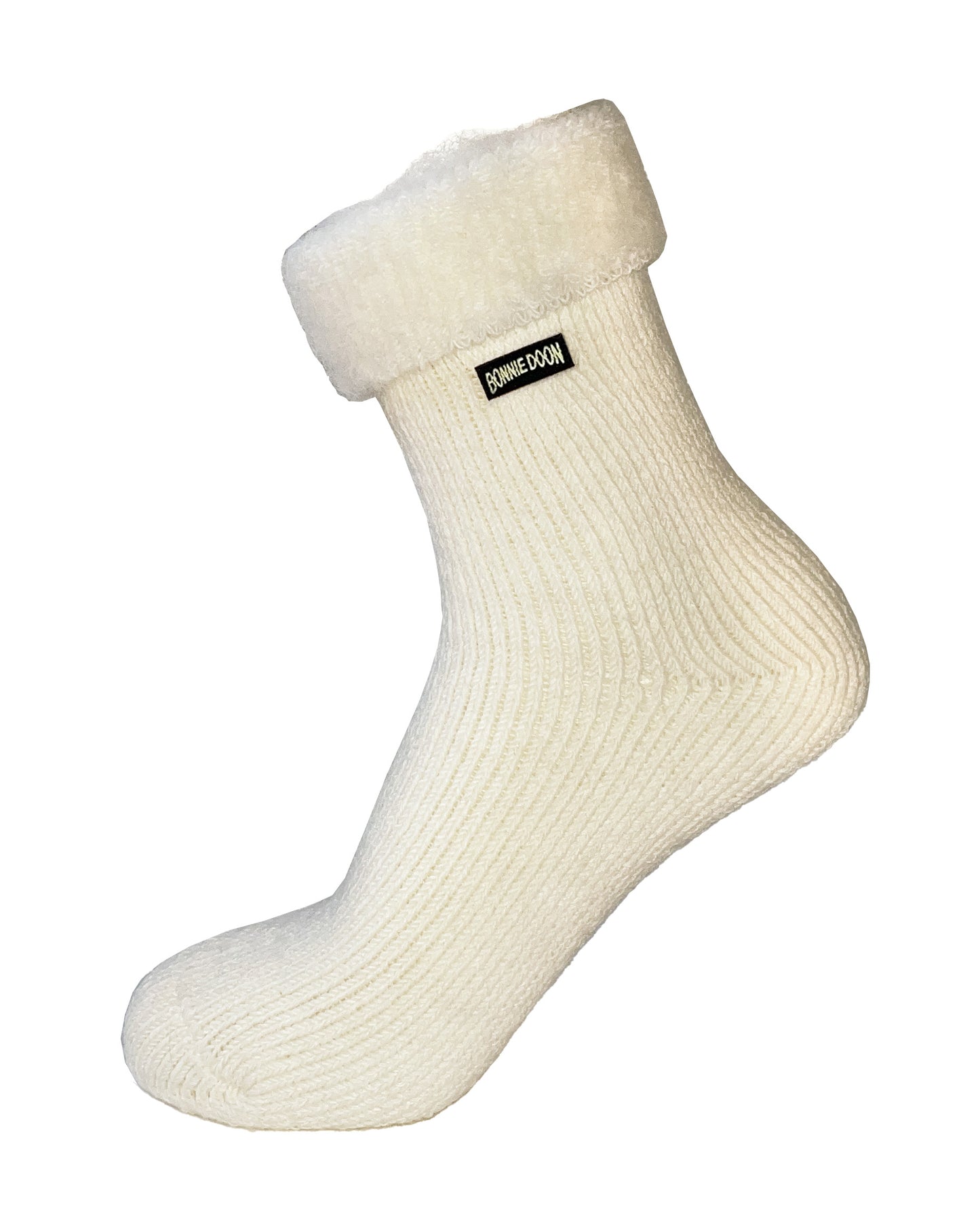 Bonnie Doon Stay In Bed Sock Soft and warm cream thermal ankle socks with a roll fluffy textured top cuff. Perfect for keeping you warm during the cold Winter season.