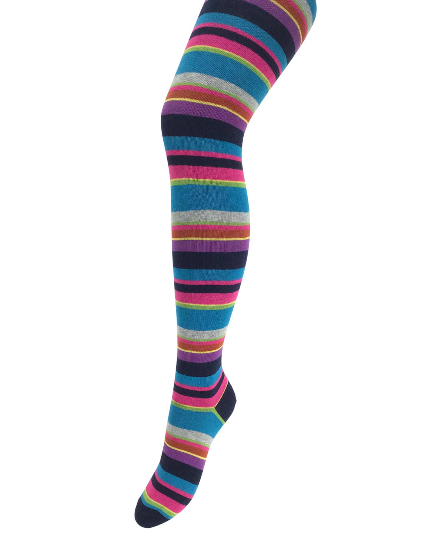 Colourful striped tights on a white background